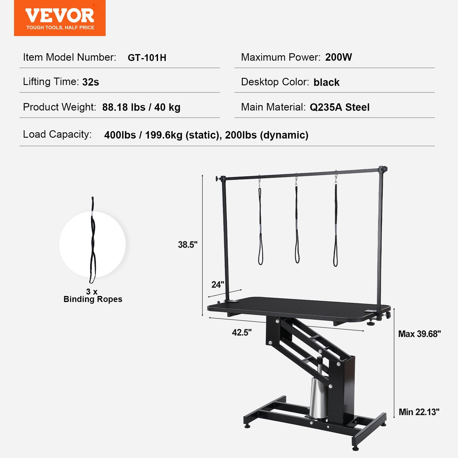 Dog Grooming Supplies: VEVOR 109cm Hydraulic Pet Grooming Table, Heavy Duty Dog Grooming Arm for Medium/ Small Dogs, Height Adjustable Dog Grooming Station, Anti Slip Tabletop /Dog Grooming Station, Max Bearing 182kg