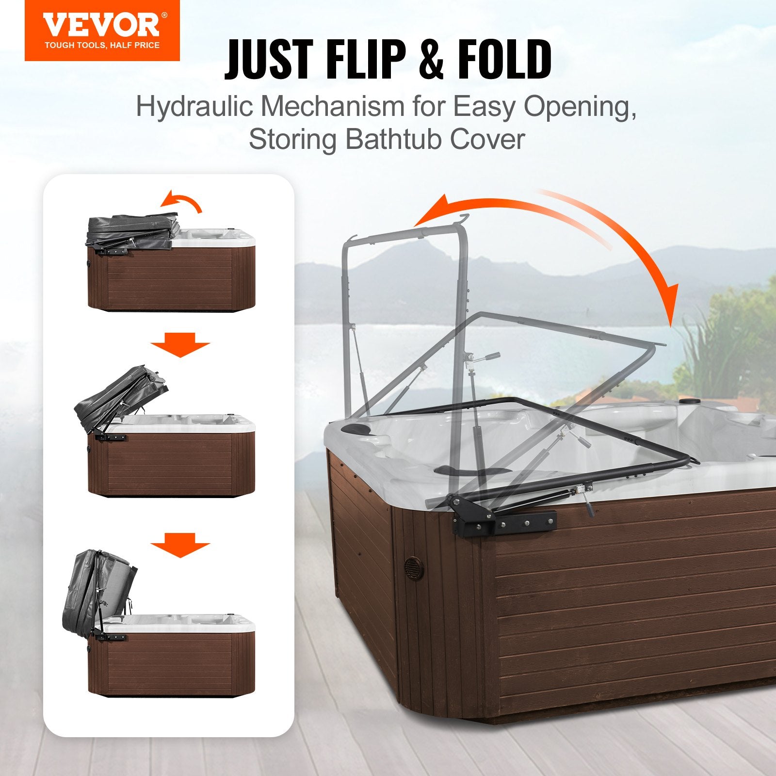 Cat Scratchers: VEVOR Hot Tub Cover Lift, Spa Cover Lift, Hydraulic, Width 175.26cm - 254.11cm Adjustable, Installed on Both Sides at the Top, Suitable for Various Sizes of Rectangular Bathtubs, Hot Tubs, Spa