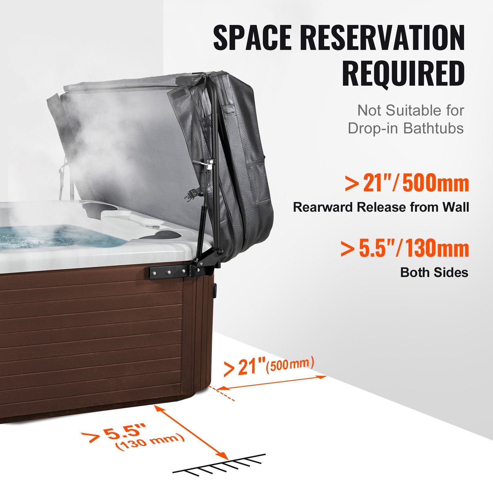Cat Scratchers: VEVOR Hot Tub Cover Lift, Spa Cover Lift, Hydraulic, Width 175.26cm - 254.11cm Adjustable, Installed on Both Sides at the Top, Suitable for Various Sizes of Rectangular Bathtubs, Hot Tubs, Spa