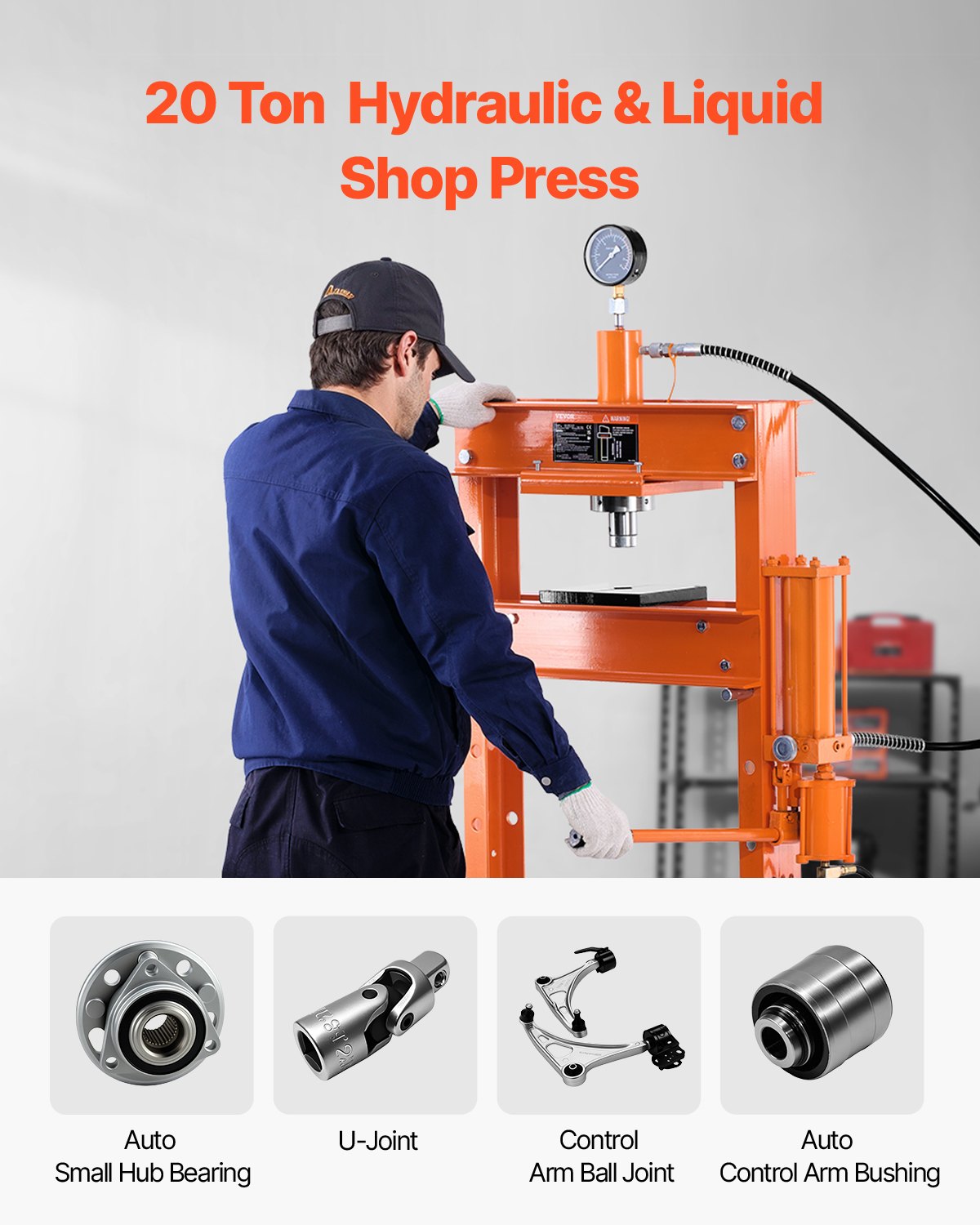 Tool Clamps & Vices: VEVOR 20 T Hydraulic Shop Press Hydraulic Press with Press Plate for Bending