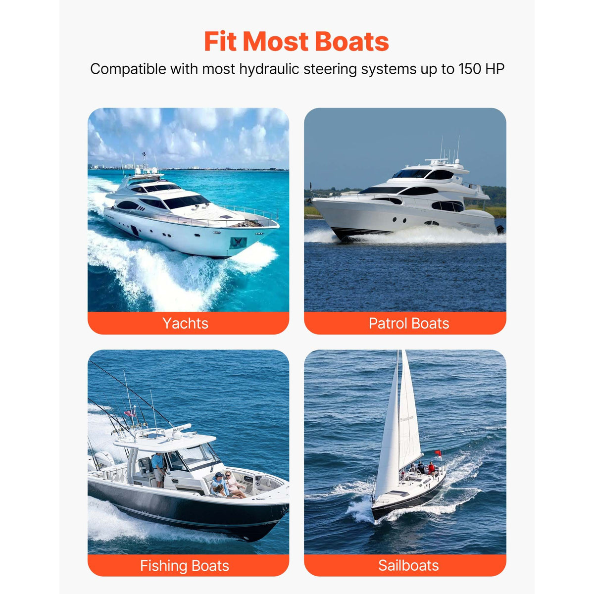 Hydraulic Steering Kit, 150 HP, Marine Boat Hydraulic Steering System, with 6.9 MPa/1000 psi Helm Pump, Two-Way Lock Cylinder, and 6 m High-Strength Hoses, for Single Station, Single-Engine Use