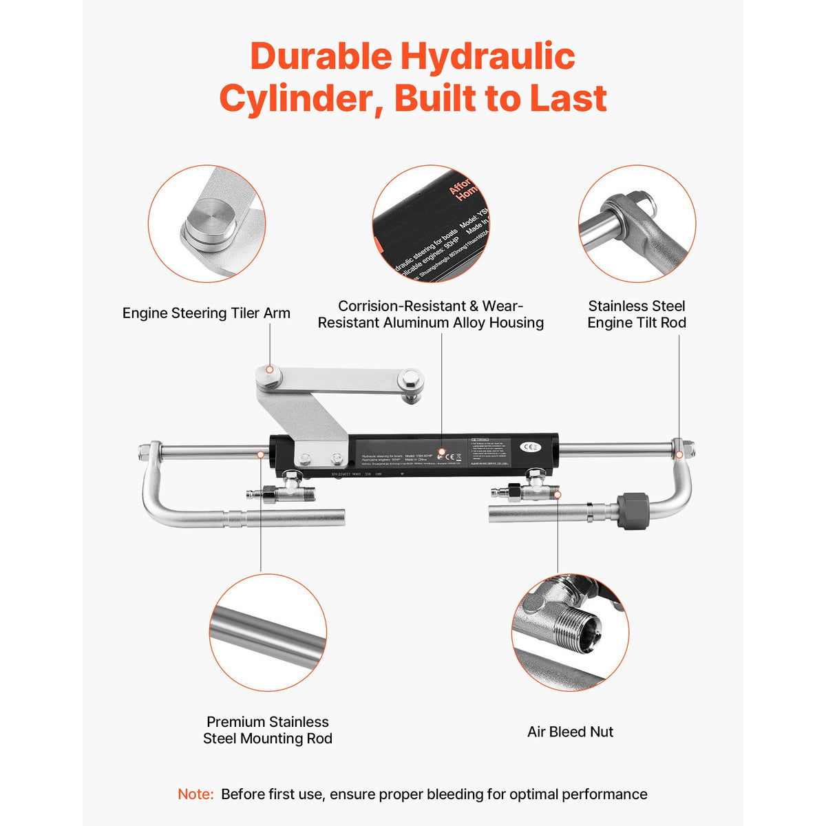 Hydraulic Steering Kit, 90 HP, Marine Boat Hydraulic Steering System, with 6.9 MPa/1000 psi Helm Pump, Two-Way Lock Cylinder, and 6 m High-Strength Hoses, for Single Station, Single-Engine Use