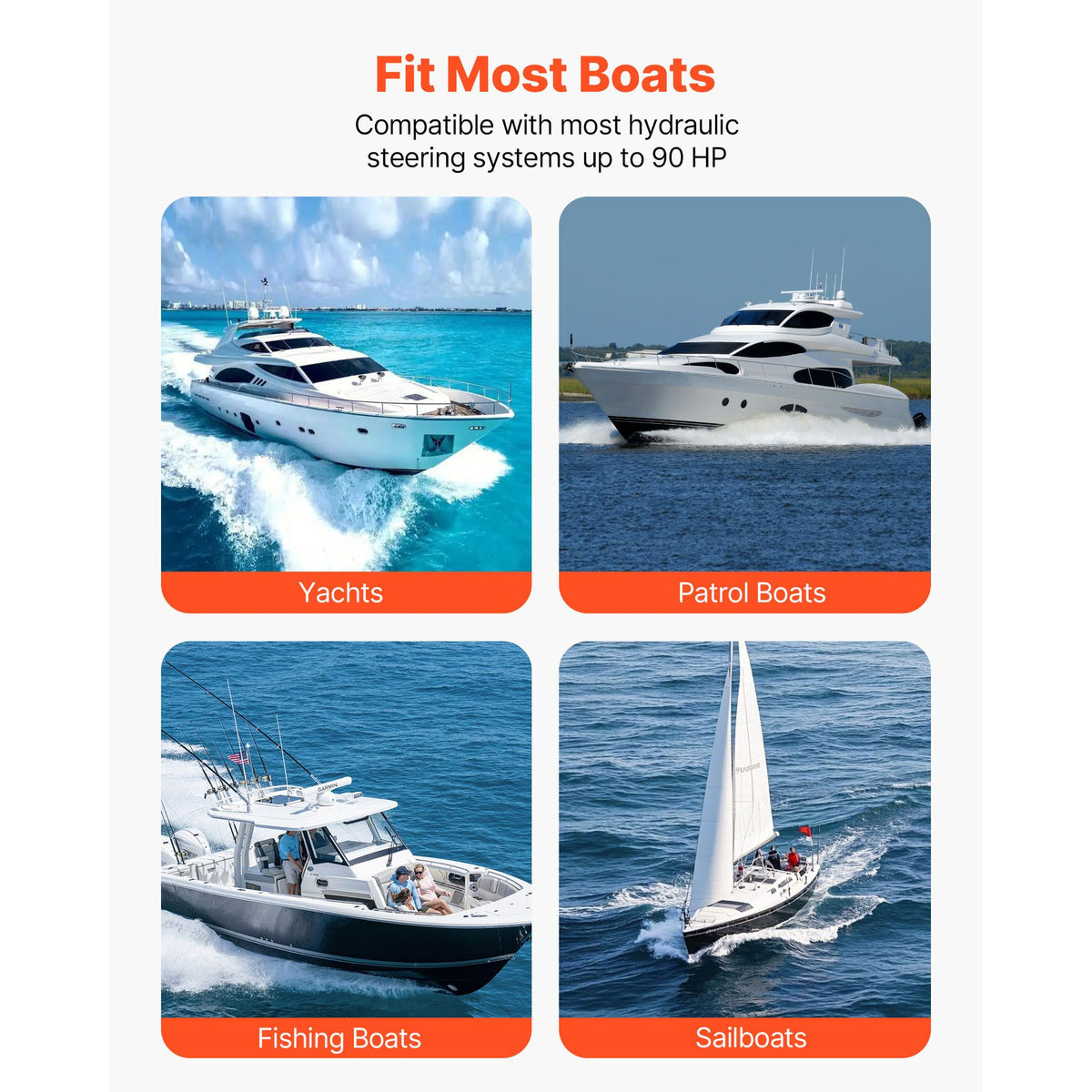 Hydraulic Steering Kit, 90 HP, Marine Boat Hydraulic Steering System, with 6.9 MPa/1000 psi Helm Pump, Two-Way Lock Cylinder, and 6 m High-Strength Hoses, for Single Station, Single-Engine Use