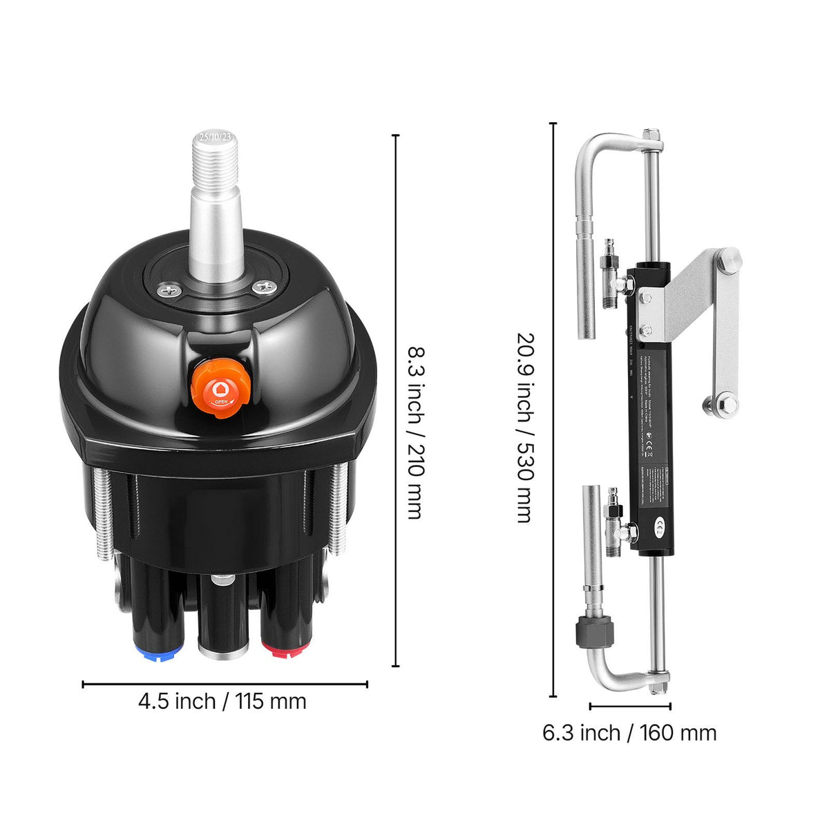 Hydraulic Steering Kit, 90 HP, Marine Boat Hydraulic Steering System, with 6.9 MPa/1000 psi Helm Pump, Two-Way Lock Cylinder, and 6 m High-Strength Hoses, for Single Station, Single-Engine Use