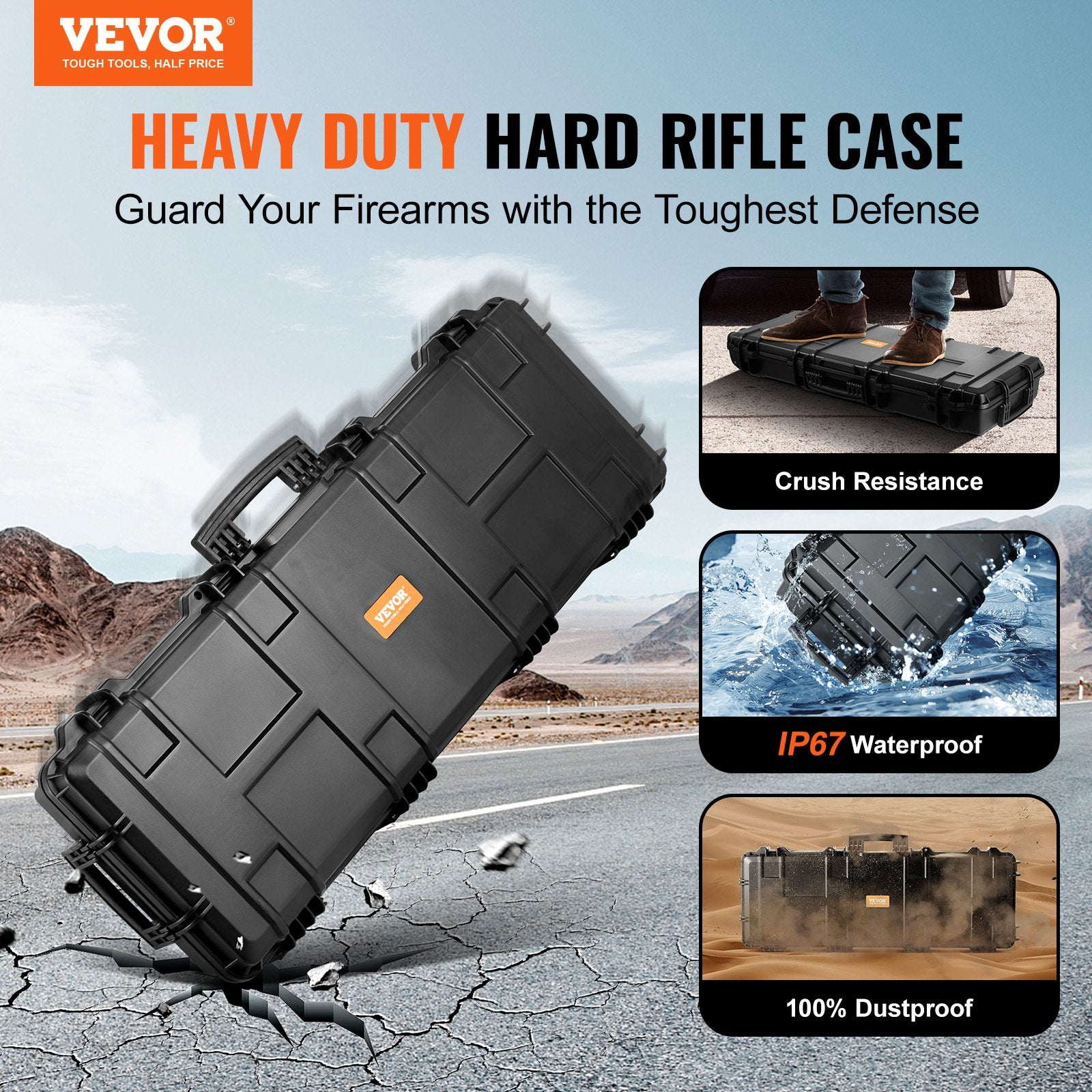 Camp Safety Equipment: VEVOR Rifle Case, Rifle Hard Case with 3 Layers Fully-protective Foams, 42 inch lockable Hard Gun Case with Wheels, IP67 Waterproof & Crushproof, for Two Rifles or Shotguns, Airsoft Gun