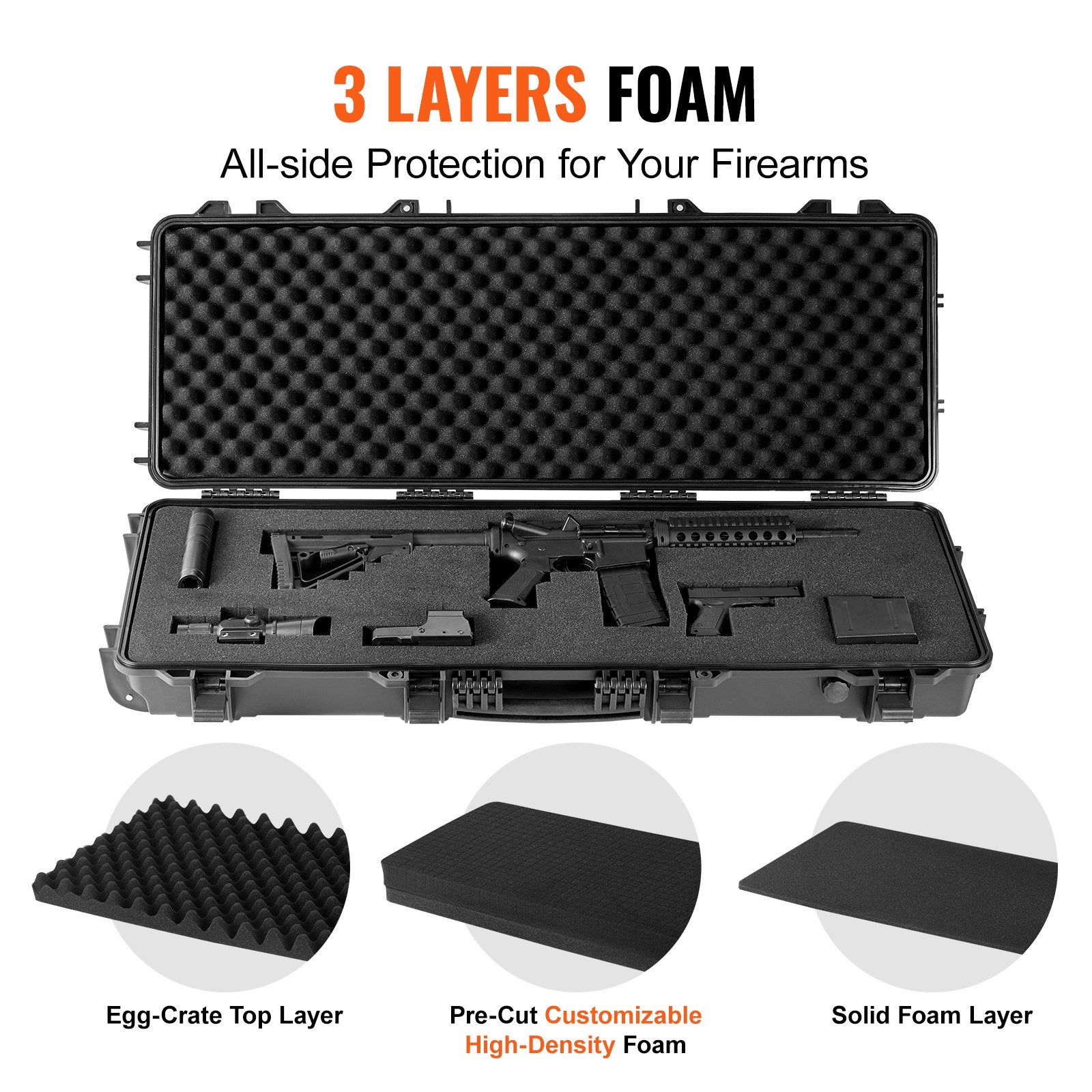 Camp Safety Equipment: VEVOR Rifle Case, Rifle Hard Case with 3 Layers Fully-protective Foams, 42 inch lockable Hard Gun Case with Wheels, IP67 Waterproof & Crushproof, for Two Rifles or Shotguns, Airsoft Gun