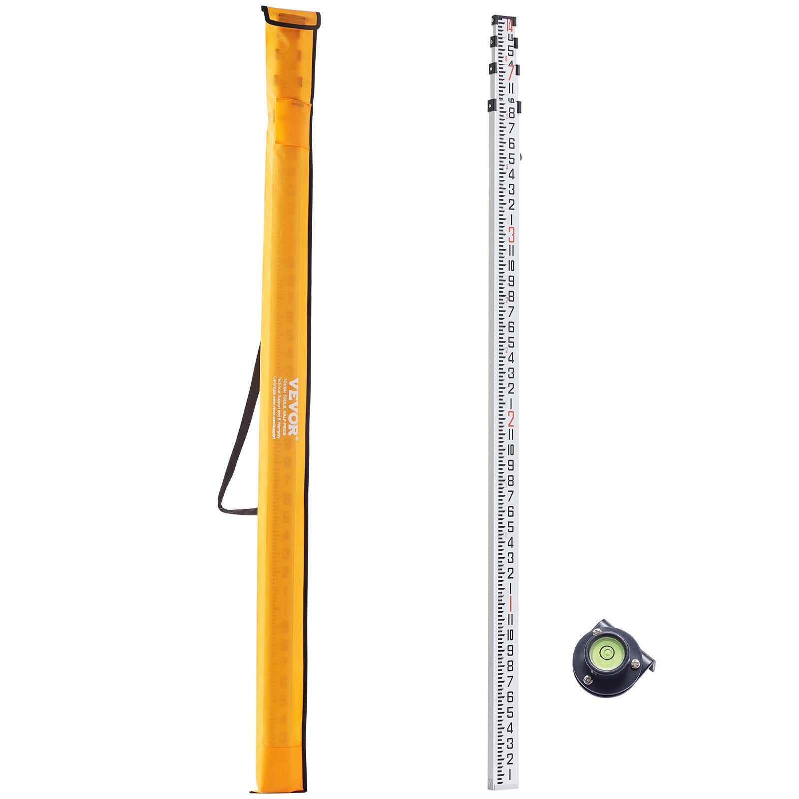Measuring Tools & Sensors: VEVOR Aluminum Grade Rod, 14-Feet/8ths 4 Sections Telescopic Measuring Rod, Double-Sided Scale 1/8in Leveling Rod Stick, Aluminum Alloy Survey Rod w/ Bubble Level &Carrying Bag for Houses,Walls,Floors