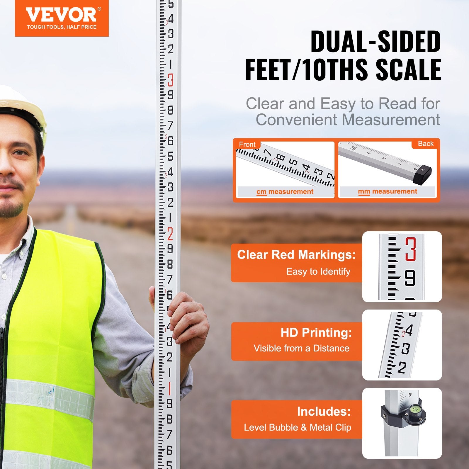 Kitchen & Bathroom DIY: VEVOR Measuring Rod 16-Feet/10ths 4 Sections Telescopic Grade Rod 1/10ft w/ Bag
