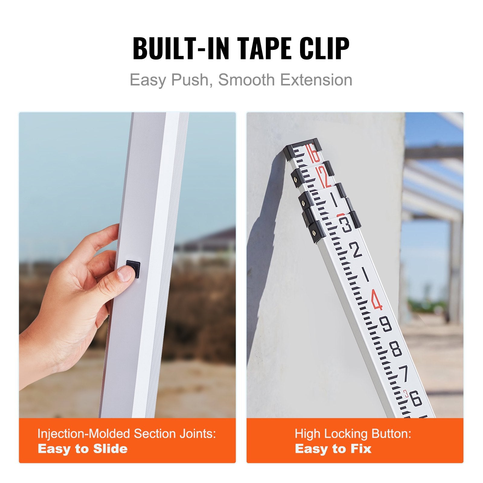 Kitchen & Bathroom DIY: VEVOR Measuring Rod 16-Feet/10ths 4 Sections Telescopic Grade Rod 1/10ft w/ Bag