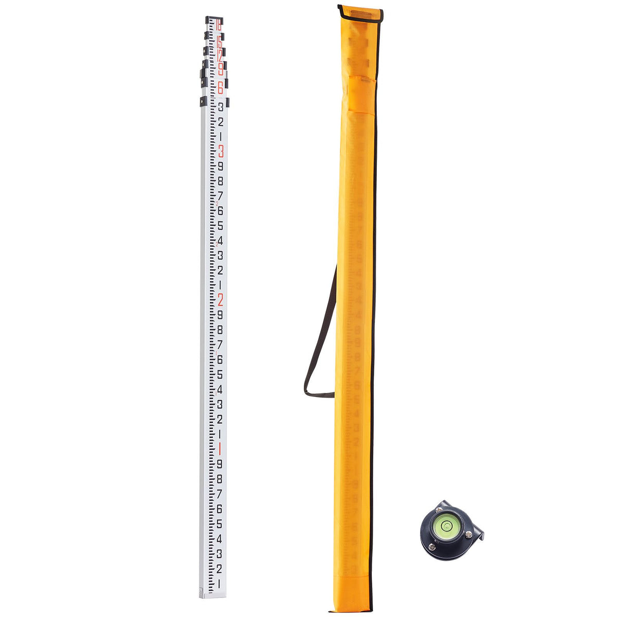 Aluminum Grade Rod, 18-Feet/10ths 6 Sections Telescopic Measuring Rod,Double-Sided Scale 1/10ft Leveling Rod Stick,Aluminum Alloy Survey Rod w/ Bubble Level &Carrying Bag for Houses,Walls,Floors