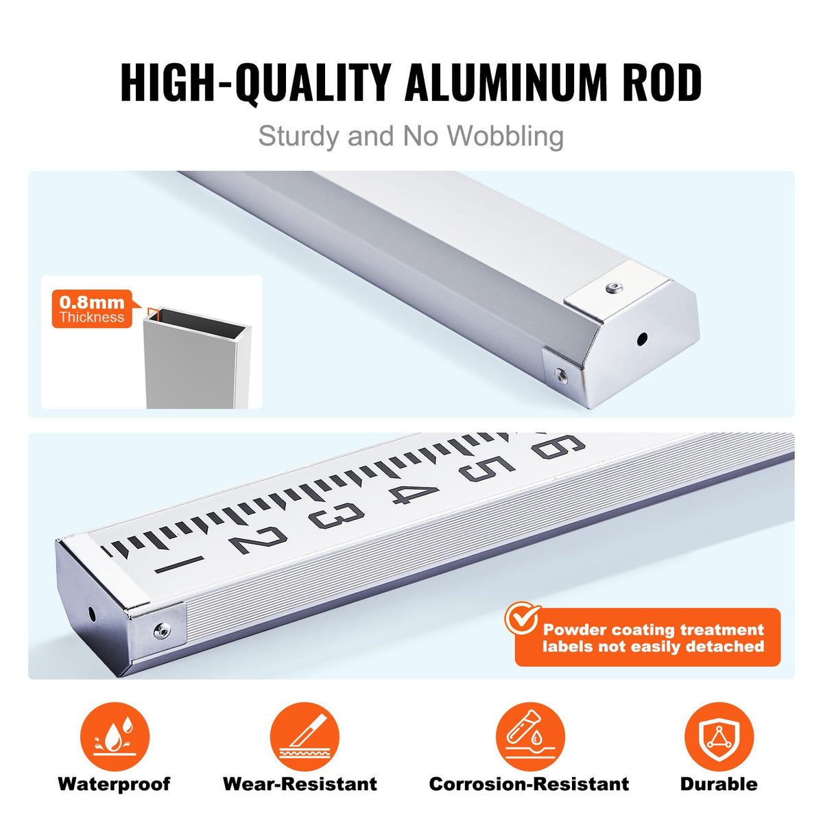 Aluminum Grade Rod, 18-Feet/10ths 6 Sections Telescopic Measuring Rod,Double-Sided Scale 1/10ft Leveling Rod Stick,Aluminum Alloy Survey Rod w/ Bubble Level &Carrying Bag for Houses,Walls,Floors