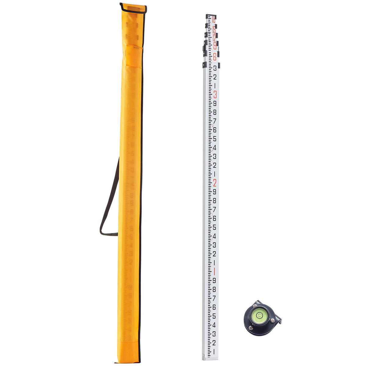 Aluminum Grade Rod, 18-Feet/10ths 6 Sections Telescopic Measuring Rod,Double-Sided Scale 1/10ft Leveling Rod Stick,Aluminum Alloy Survey Rod w/ Bubble Level &Carrying Bag for Houses,Walls,Floors