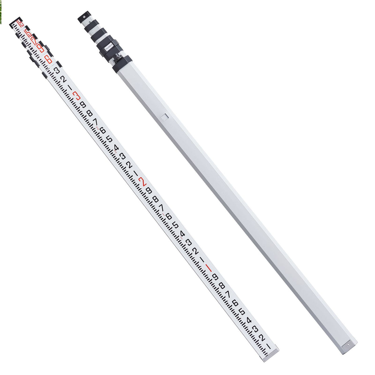 Aluminum Grade Rod, 18-Feet/10ths 6 Sections Telescopic Measuring Rod,Double-Sided Scale 1/10ft Leveling Rod Stick,Aluminum Alloy Survey Rod w/ Bubble Level &Carrying Bag for Houses,Walls,Floors