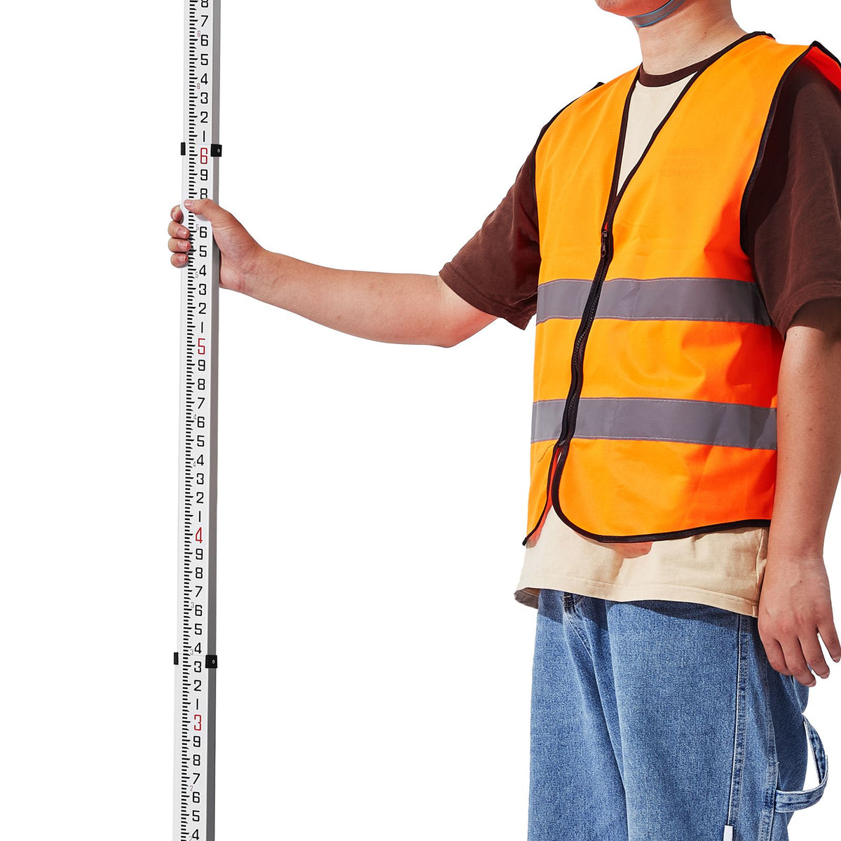 Aluminum Grade Rod, 18-Feet/10ths 6 Sections Telescopic Measuring Rod,Double-Sided Scale 1/10ft Leveling Rod Stick,Aluminum Alloy Survey Rod w/ Bubble Level &Carrying Bag for Houses,Walls,Floors