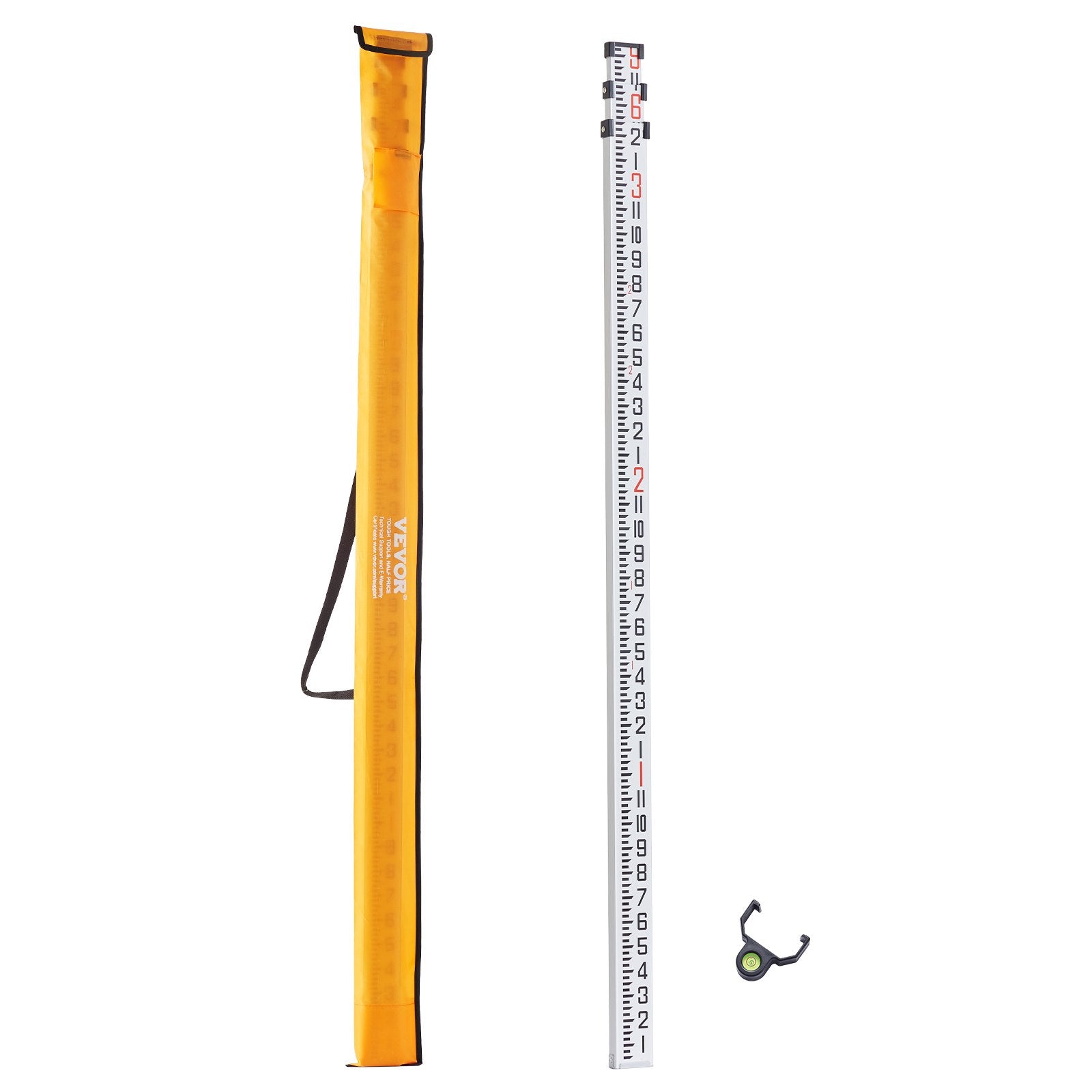 Aluminum Grade Rod, 9-Feet/8ths 3 Sections Telescopic Measuring Rod, Double-Sided Scale 1/8in Leveling Rod Stick,Aluminum Alloy Survey Rod with Bubble Level &Carrying Bag for Houses,Walls,Floors