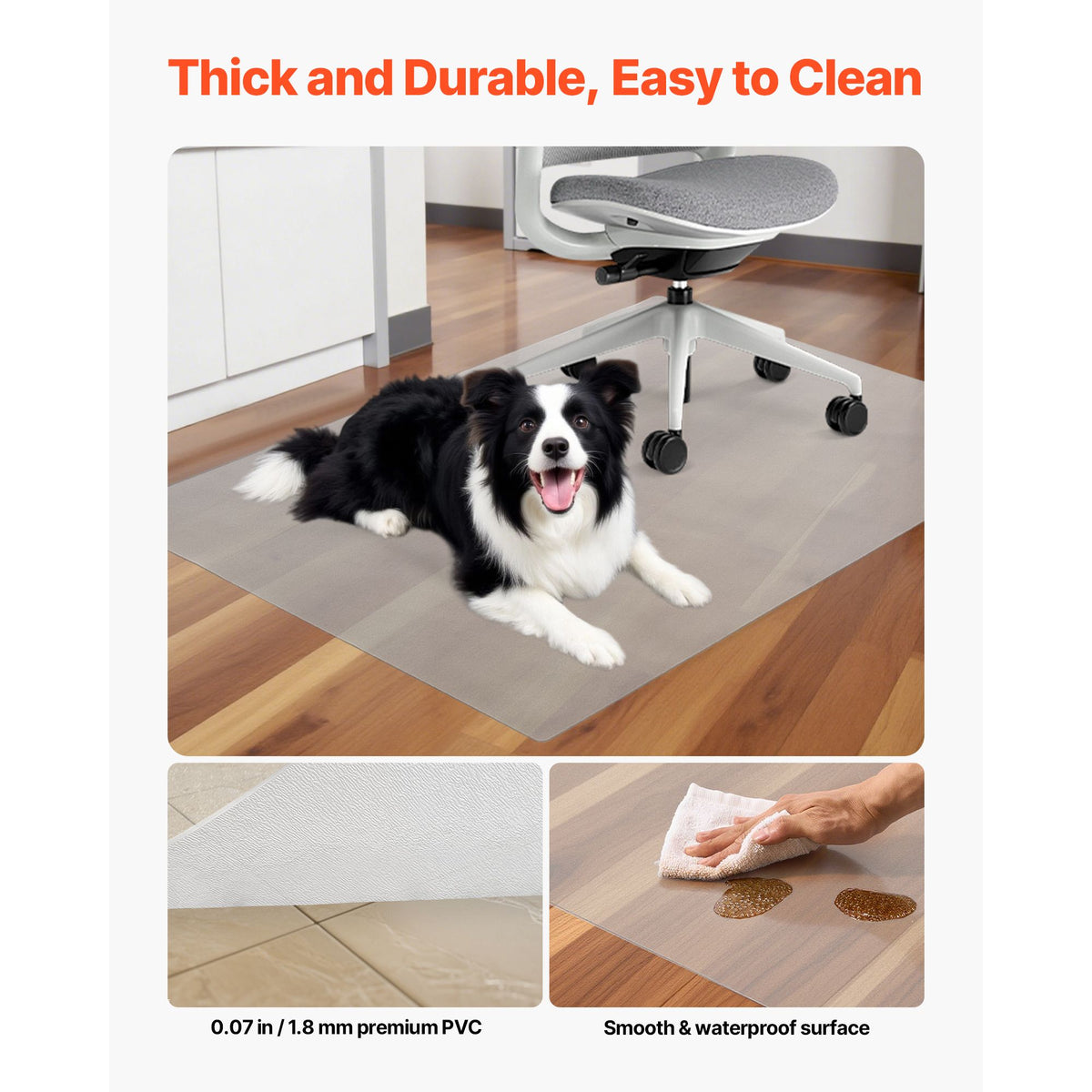 Chair Mat, 915 x 1225 mm Transparent Office Chair Mat for Hard Floors, Floor Protector for Rolling Chairs, Non-Slip & Easy to Clean, Smooth Glide Under Desk Rug for Home Office (Rectangular)