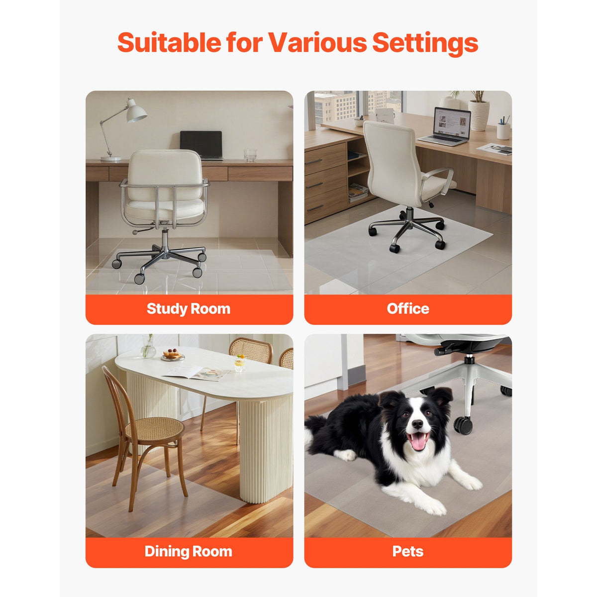 Chair Mat, 915 x 1225 mm Transparent Office Chair Mat for Hard Floors, Floor Protector for Rolling Chairs, Non-Slip & Easy to Clean, Smooth Glide Under Desk Rug for Home Office (Rectangular)