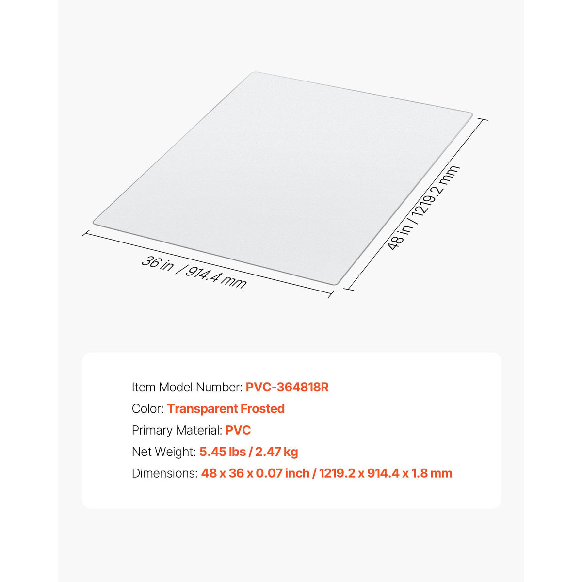 Chair Mat, 915 x 1225 mm Transparent Office Chair Mat for Hard Floors, Floor Protector for Rolling Chairs, Non-Slip & Easy to Clean, Smooth Glide Under Desk Rug for Home Office (Rectangular)