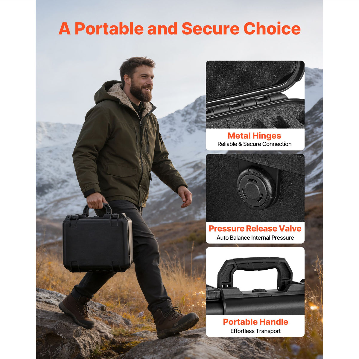Hard Pistol Case, Heavy Duty Hard Gun Case with XPE Foam Lining, Waterproof Pistol Storage Box with Customizable Interior & Handle for Gun, Lenses, Camera, Gear, TSA Compliant, 404x319x192 mm