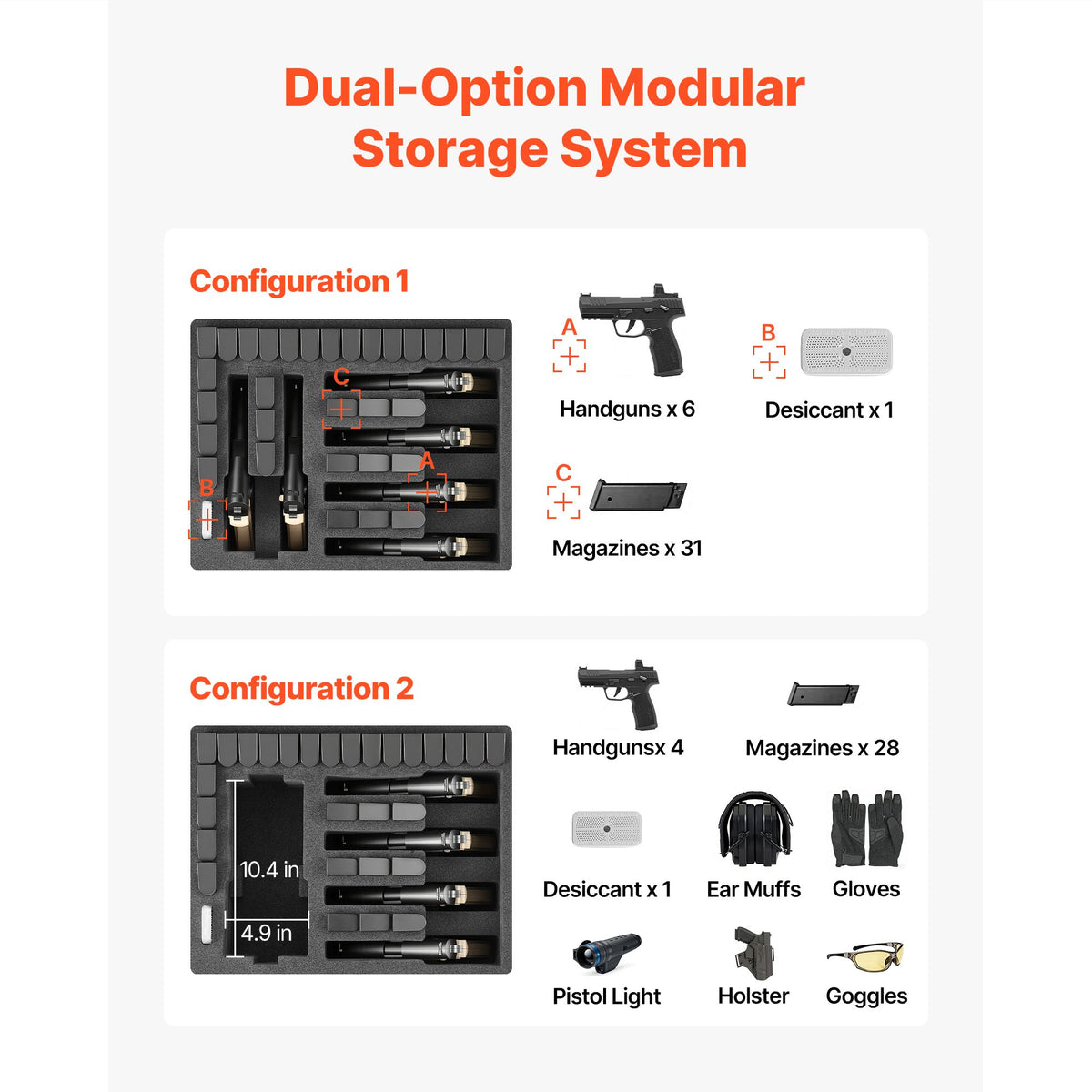 Hard Pistol Case, Heavy Duty Hard Gun Case with XPE Foam Interior, Waterproof Pistol Storage Box with Customizable Lining & Handle for Gun, Lenses, Camera, Gear, TSA Compliant, 475x415x215 mm