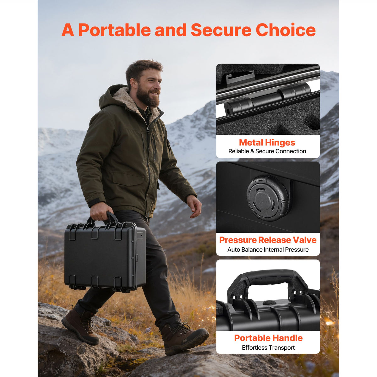 Hard Pistol Case, Heavy Duty Hard Gun Case with XPE Foam Interior, Waterproof Pistol Storage Box with Customizable Lining & Handle for Gun, Lenses, Camera, Gear, TSA Compliant, 475x415x215 mm