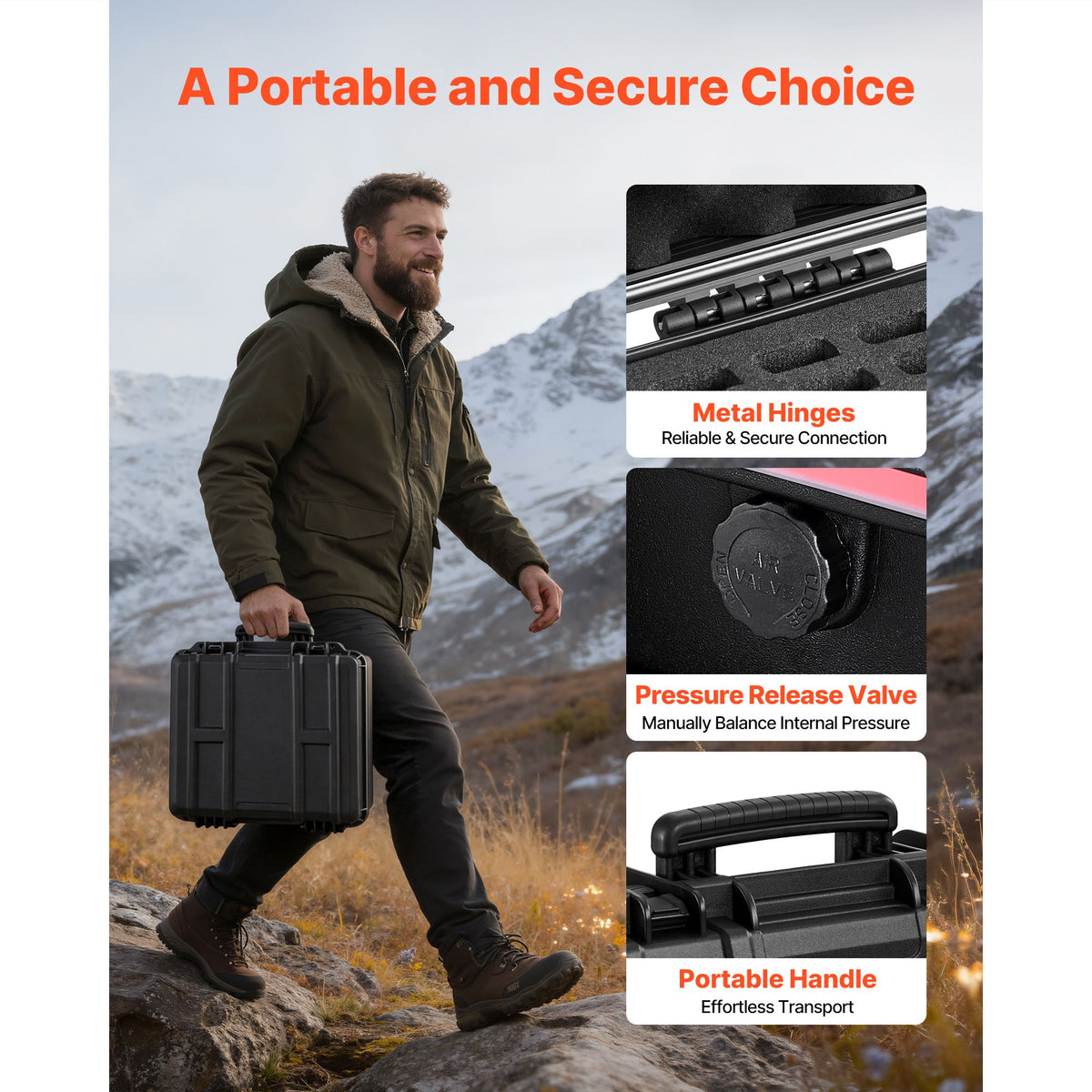 Hard Pistol Case, Heavy Duty Hard Gun Case with XPE Foam Lining, Waterproof Pistol Storage Box with Customizable Interior & Handle for Gun, Lenses, Camera, Gear, TSA Compliant, 491x434x211 mm