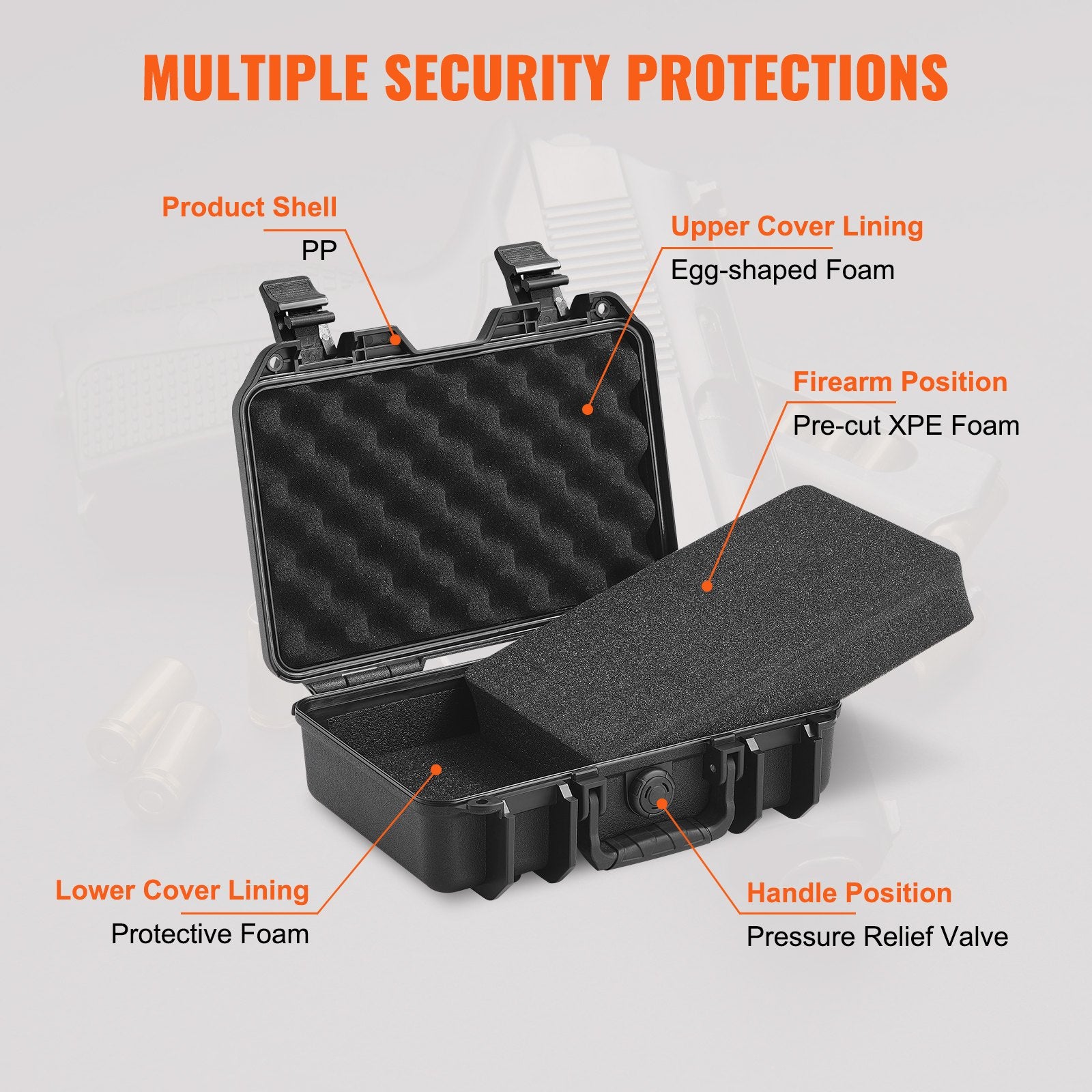 Cases & Skins: VEVOR Hard Pistol Cases with Pre-cut PU Foam, Waterproof & Dustproof Hard Gun Case for 1 Pistol, 12.59×9.01×4.4 in Lockable Pistol Case, Black