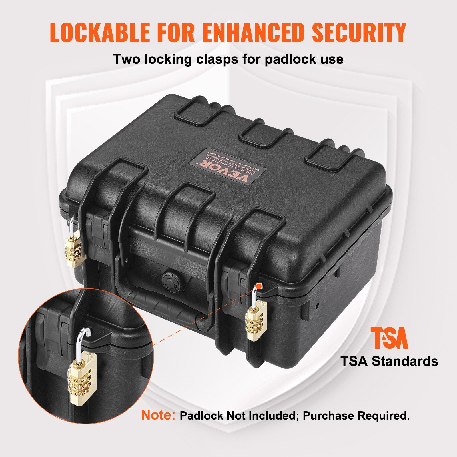 Storage Boxes: VEVOR Hard Pistol Cases with Pre-cut PU Foam, Waterproof & Dustproof Hard Gun Case for 2 Pistol, 14.1×11.5×7.6 in Lockable Pistol Case, Black