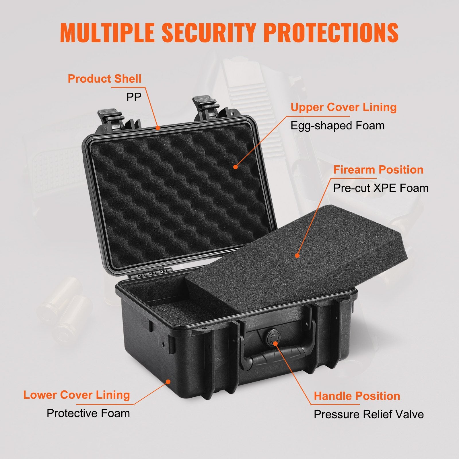 Storage Boxes: VEVOR Hard Pistol Cases with Pre-cut PU Foam, Waterproof & Dustproof Hard Gun Case for 2 Pistol, 14.1×11.5×7.6 in Lockable Pistol Case, Black