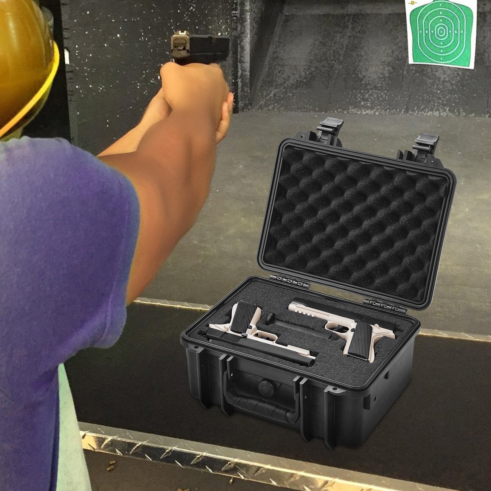 Storage Boxes: VEVOR Hard Pistol Cases with Pre-cut PU Foam, Waterproof & Dustproof Hard Gun Case for 2 Pistol, 14.1×11.5×7.6 in Lockable Pistol Case, Black