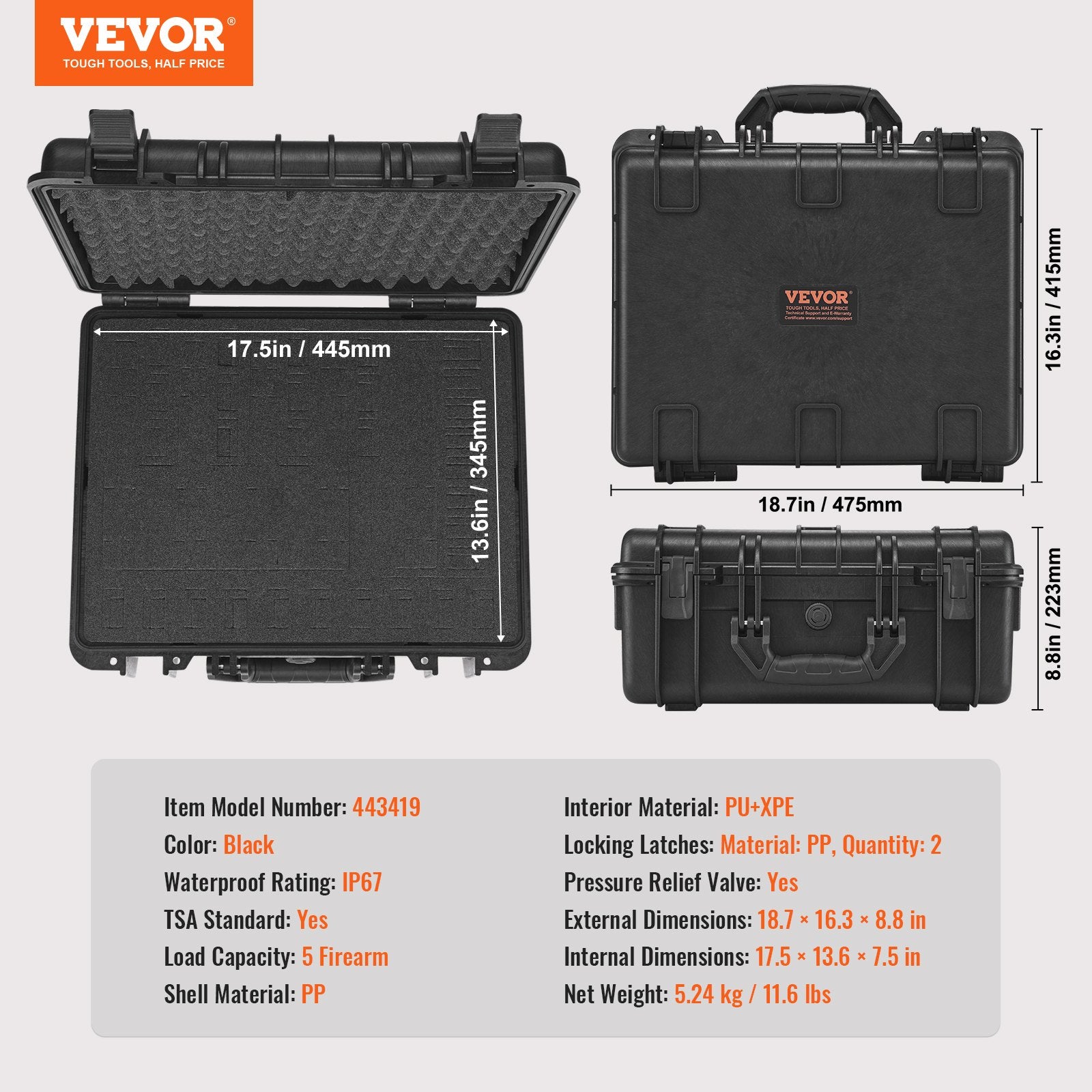 Hard Pistol Cases with Pre-cut Lining Lockable Pistol Case for 5 Pistol