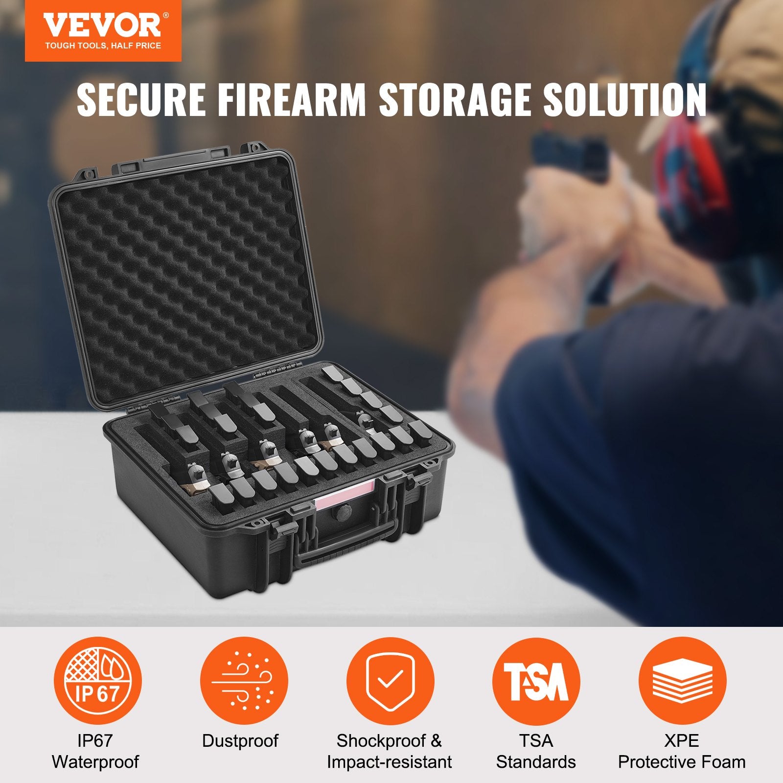 Storage Boxes: VEVOR Hard Pistol Cases with Pre-cut Lining Lockable Pistol Case for 6 Pistol