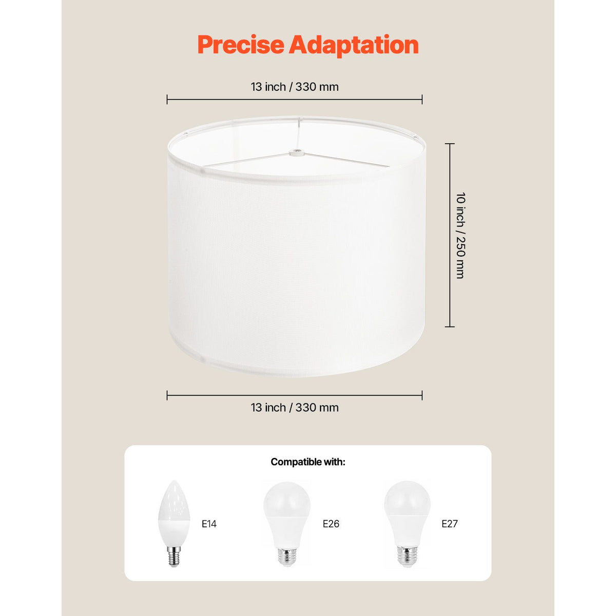 Drum Lamp Shade 2 Set, 33 cm Top x 33 cm Bottom x 25 cm High, Medium Drum Linen Lampshade, Replacement Lamp Shade for Table Lamps Floor Lamps Pendant Lights, Easy Assembly Required (Off-white)