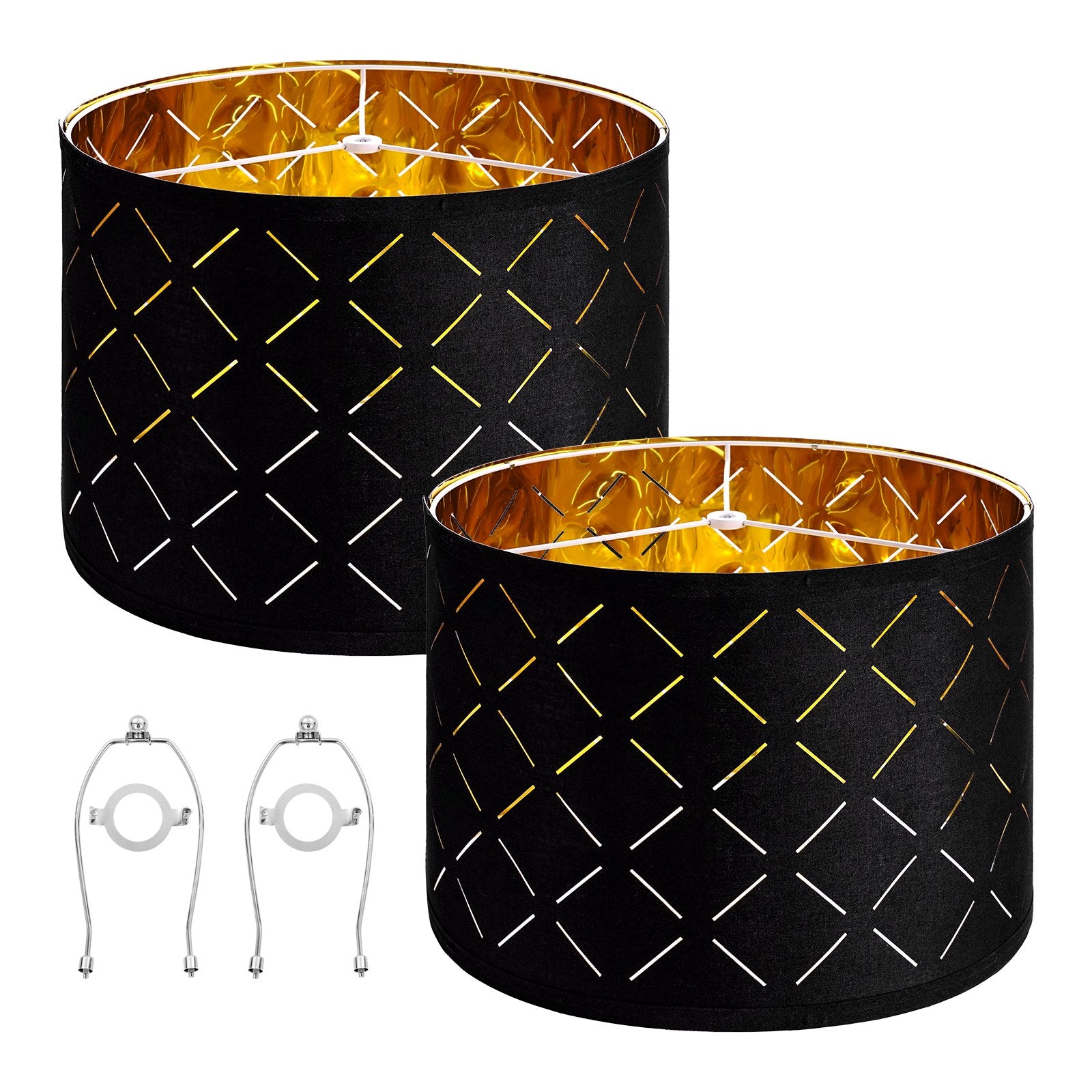 Mirrors: VEVOR Drum Lamp Shade 2 Set, 33 cm Top x 33 cm Bottom x 25 cm High, Medium Drum Lampshade with Harp, Replacement Lamp Shade for Table Lamps Floor Lamps Pendant Lights, Black Diamond Hollow Design