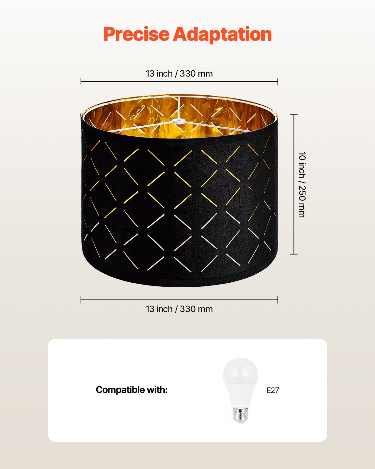 Mirrors: VEVOR Drum Lamp Shade 2 Set, 33 cm Top x 33 cm Bottom x 25 cm High, Medium Drum Lampshade with Harp, Replacement Lamp Shade for Table Lamps Floor Lamps Pendant Lights, Black Diamond Hollow Design