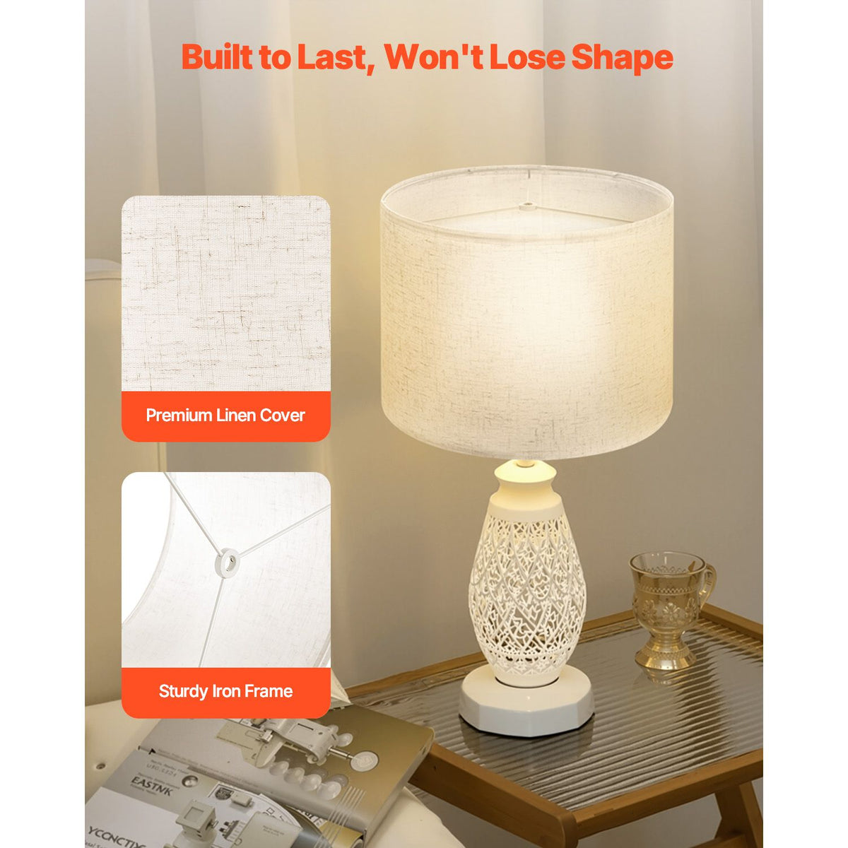 Drum Lamp Shade, 33 cm Top x 33 cm Bottom x 25 cm High, Medium Drum Linen Lampshade, Replacement Lamp Shade for Table Lamps Floor Lamps Pendant Lights, Easy Assembly Required (Light Linen)