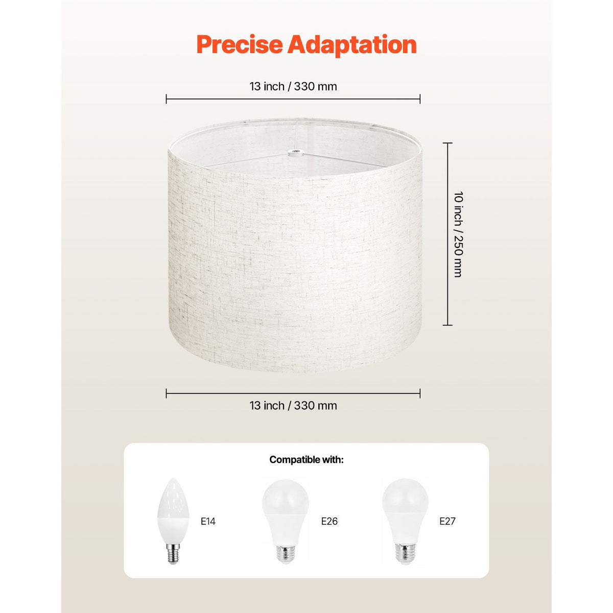 Drum Lamp Shade, 33 cm Top x 33 cm Bottom x 25 cm High, Medium Drum Linen Lampshade, Replacement Lamp Shade for Table Lamps Floor Lamps Pendant Lights, Easy Assembly Required (Light Linen)