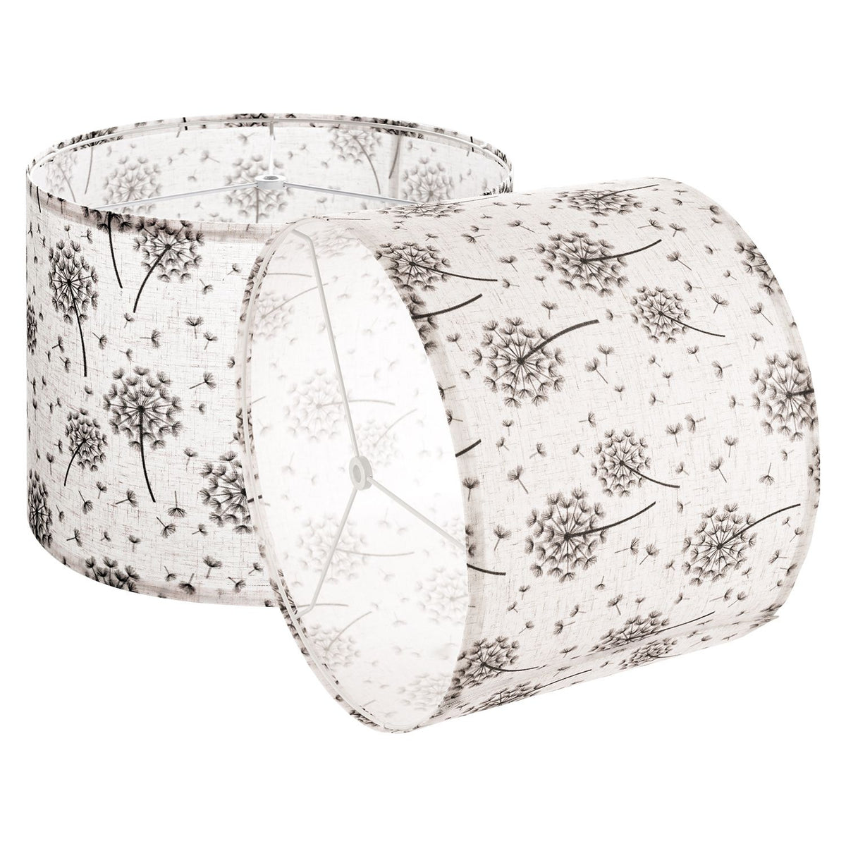 Drum Lamp Shade 2 Set, 33 cm Top x 33 cm Bottom x 25 cm High, Medium Drum Linen Lampshade, Replacement Lamp Shade for Table Lamps Floor Lamps, Easy Assembly Required (Light Dandelion Pattern)