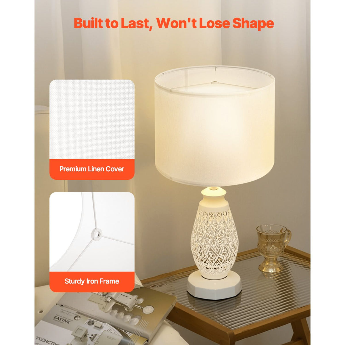 Drum Lamp Shade, 33 cm Top x 33 cm Bottom x 25 cm High, Medium Drum Linen Lampshade, Replacement Lamp Shade for Table Lamps Floor Lamps Pendant Lights, Easy Assembly Required (Off-white Linen)
