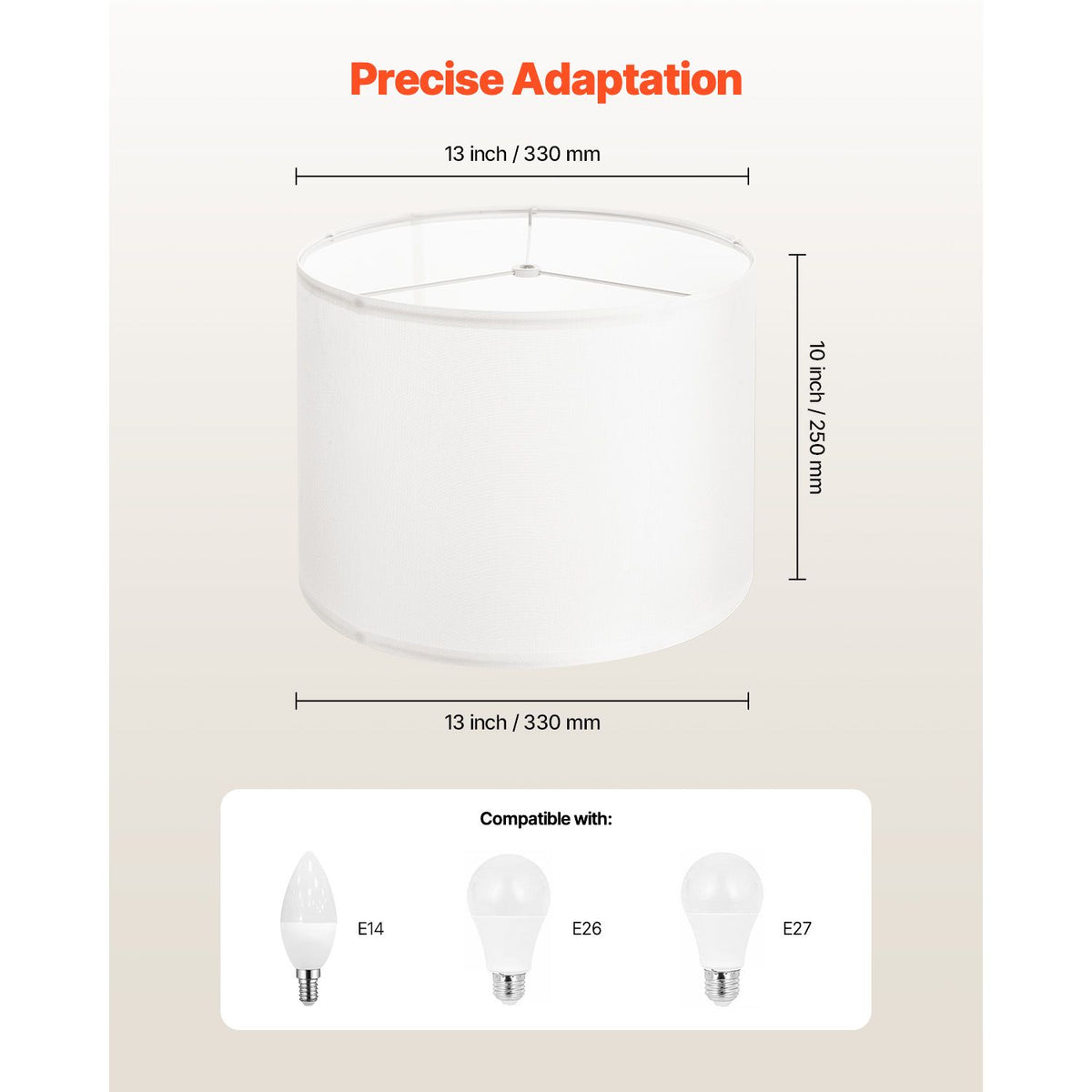 Drum Lamp Shade, 33 cm Top x 33 cm Bottom x 25 cm High, Medium Drum Linen Lampshade, Replacement Lamp Shade for Table Lamps Floor Lamps Pendant Lights, Easy Assembly Required (Off-white Linen)