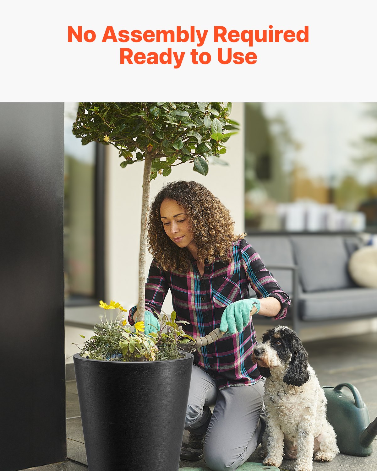 Tall Planter, Set of 2 Tall Round Tapered Planters, 59 cm Large Modern Gardening and Flower Plastic Pots, Decorative Tall Black Planter with Drainage Hole, for Porch, Patio, Indoor & Outdoor