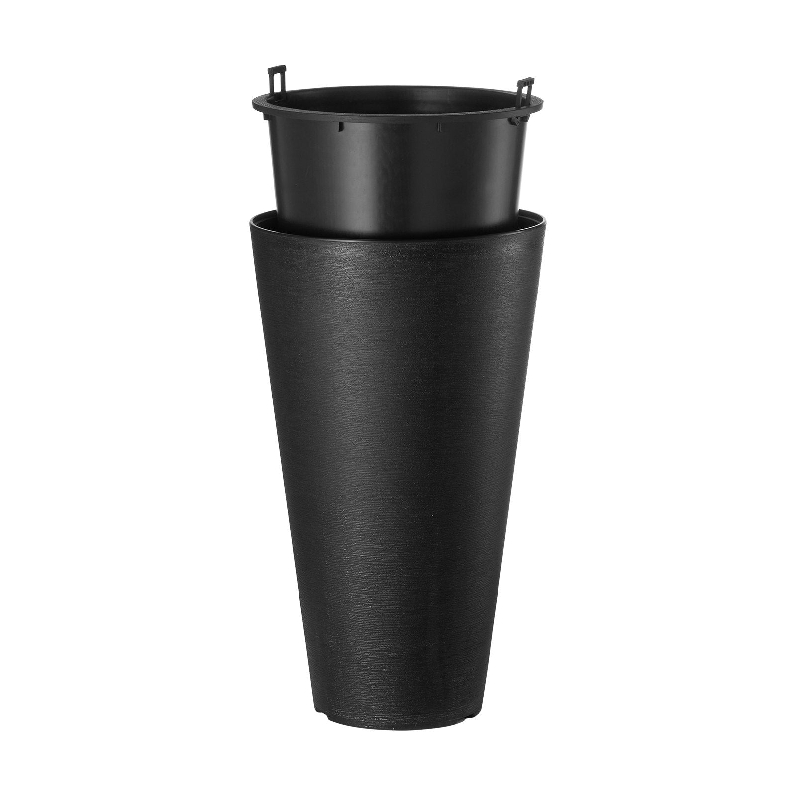 Tall Planter, Set of 2 Tall Round Tapered Planters, 59 cm Large Modern Gardening and Flower Plastic Pots, Decorative Tall Black Planter with Drainage Hole, for Porch, Patio, Indoor & Outdoor