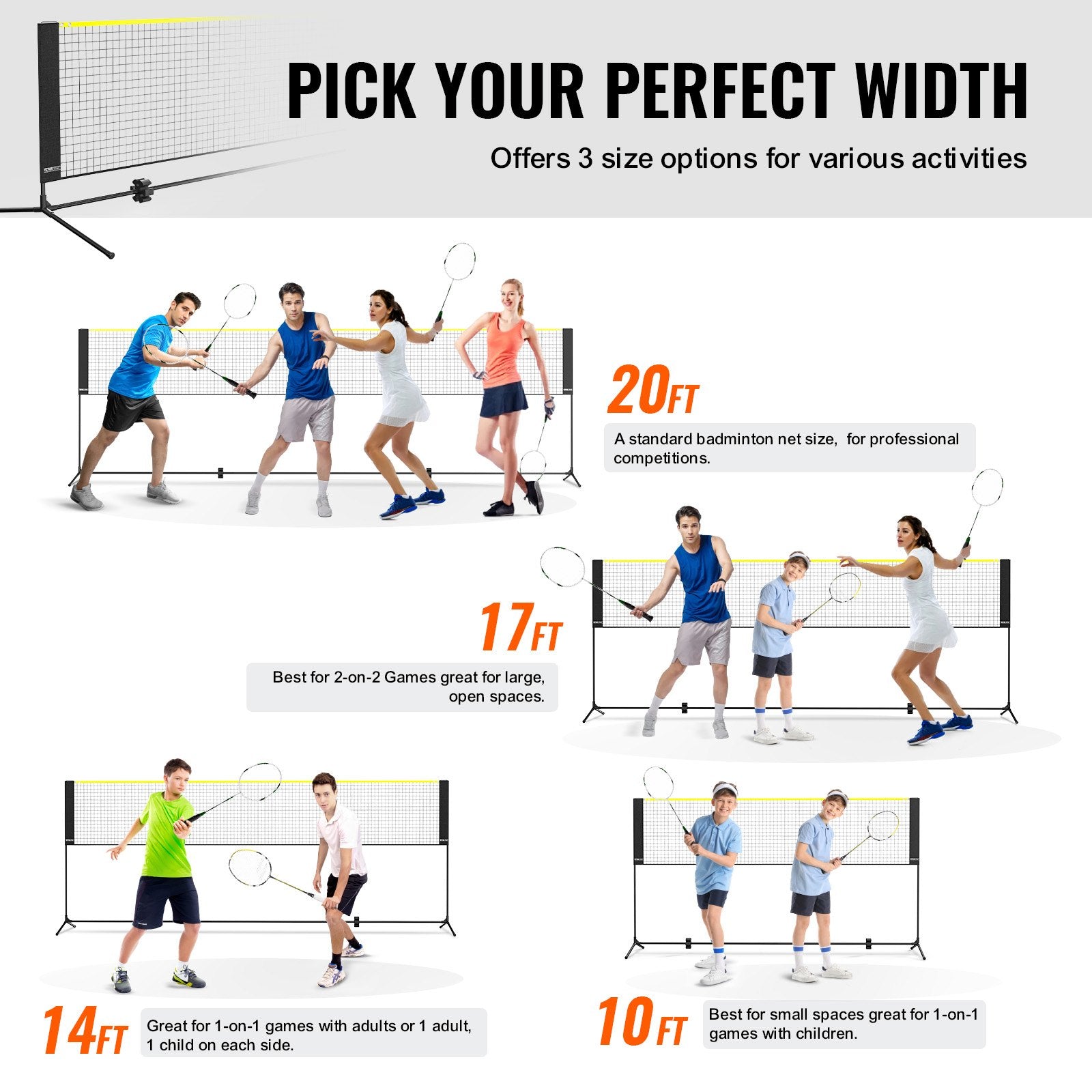 Outdoor Play Equipment: VEVOR Badminton Net, Height Adjustable Volleyball Net, 10ft Wide Foldable Pickleball Net, Portable Easy Setup Tennis Net Set with Poles, Stand and Carry Bag, for Kids Backyard Game Indoor Outdoor Use
