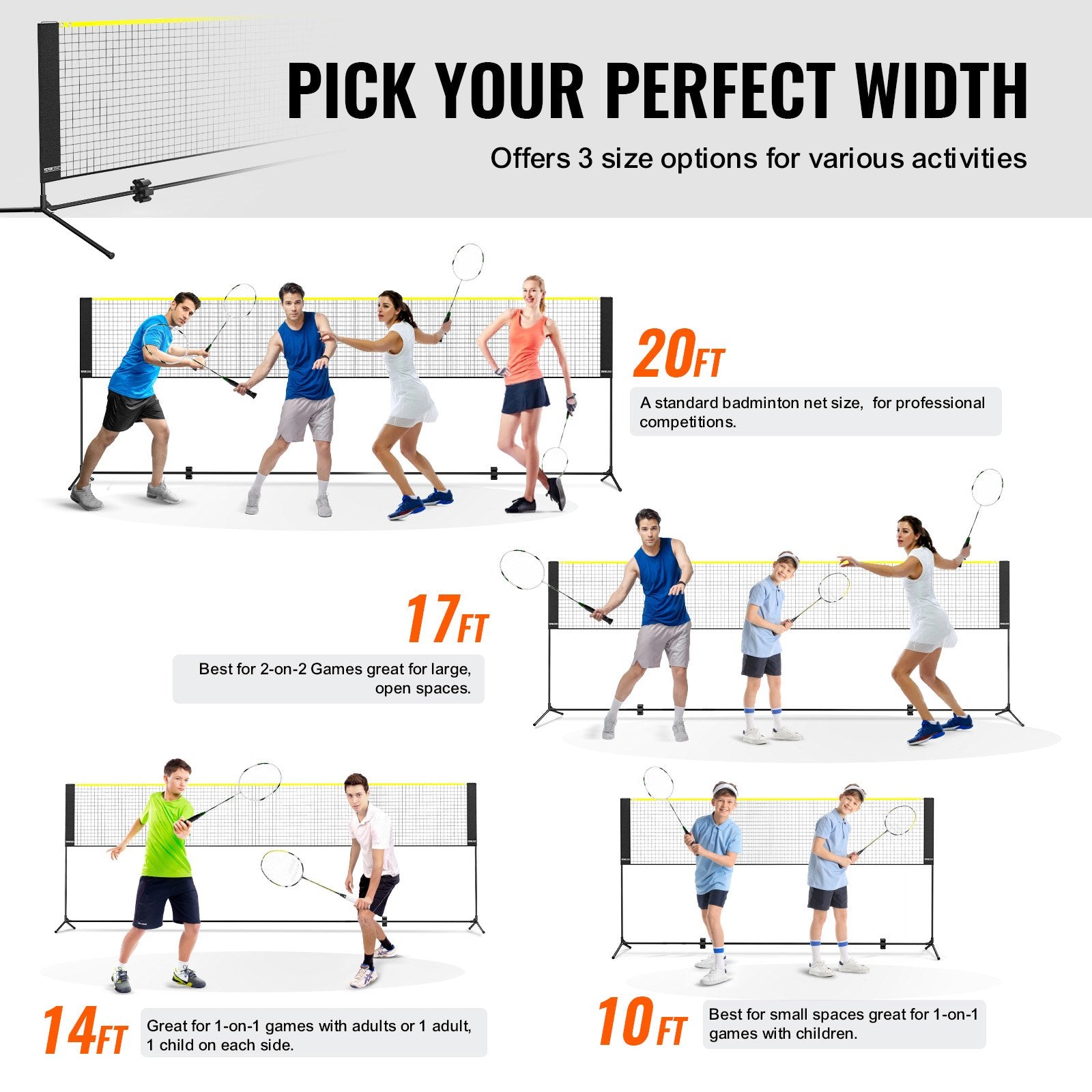 Outdoor Play Equipment: VEVOR Badminton Net, Height Adjustable Volleyball Net, 17ft Wide Foldable Pickleball Net, Portable Easy Setup Tennis Net Set with Poles, Stand and Carry Bag, for Kids Backyard Game Indoor Outdoor Use