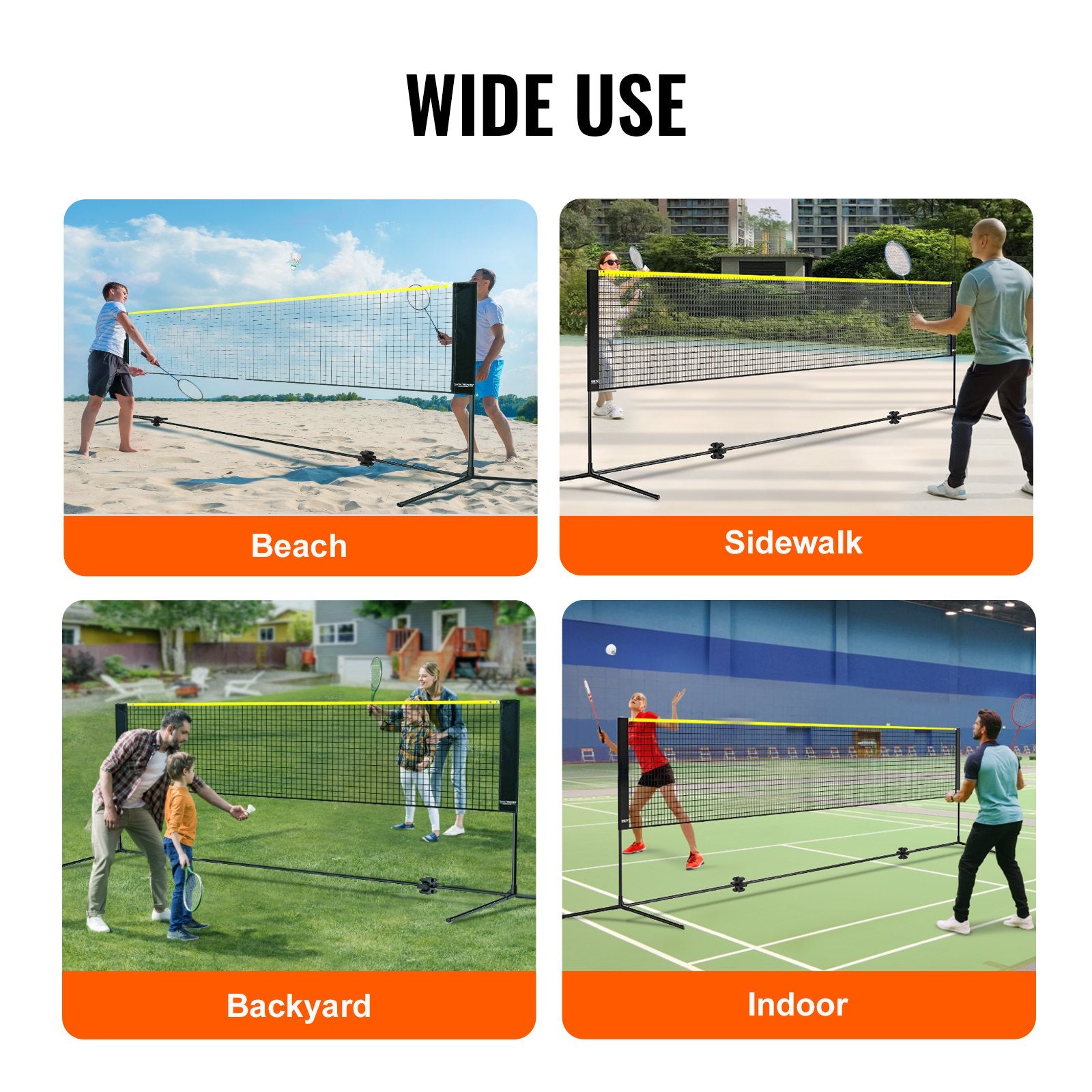 Outdoor Play Equipment: VEVOR Badminton Net, Height Adjustable Volleyball Net, 17ft Wide Foldable Pickleball Net, Portable Easy Setup Tennis Net Set with Poles, Stand and Carry Bag, for Kids Backyard Game Indoor Outdoor Use