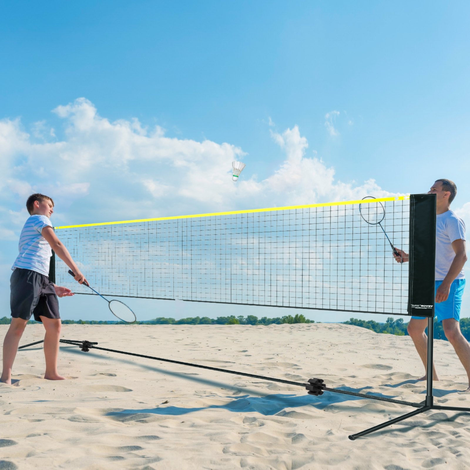Outdoor Play Equipment: VEVOR Badminton Net, Height Adjustable Volleyball Net, 17ft Wide Foldable Pickleball Net, Portable Easy Setup Tennis Net Set with Poles, Stand and Carry Bag, for Kids Backyard Game Indoor Outdoor Use