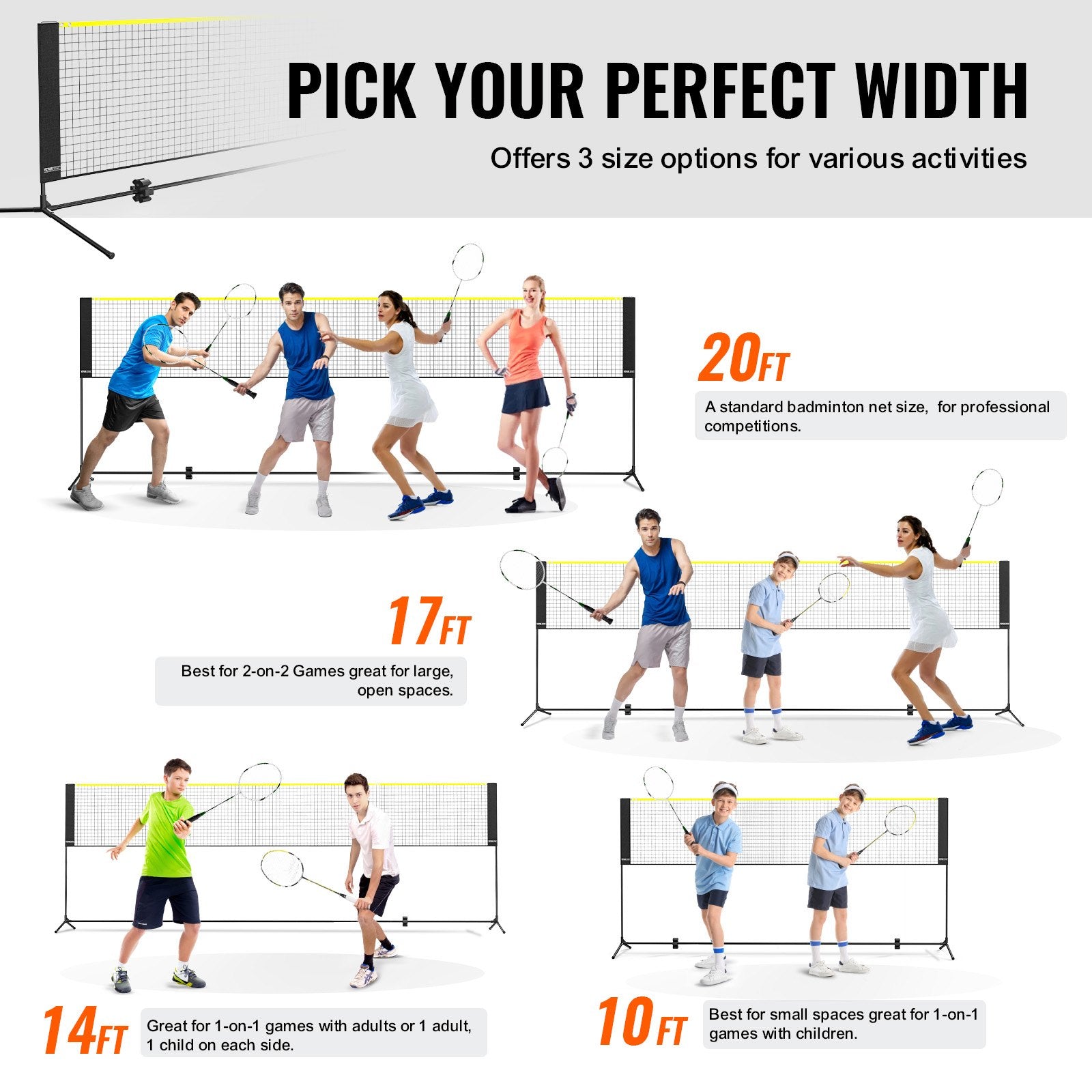 Outdoor Play Equipment: VEVOR 20ft Badminton Net Set Outdoor Portable Volleyball Pickleball Tennis Net