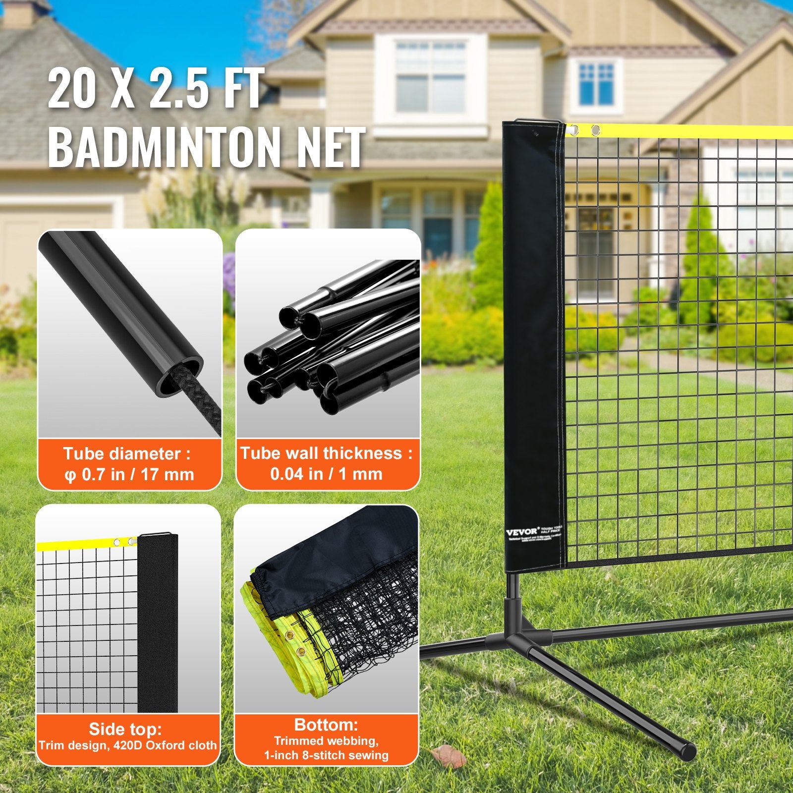 Outdoor Play Equipment: VEVOR 20ft Badminton Net Set Outdoor Portable Volleyball Pickleball Tennis Net