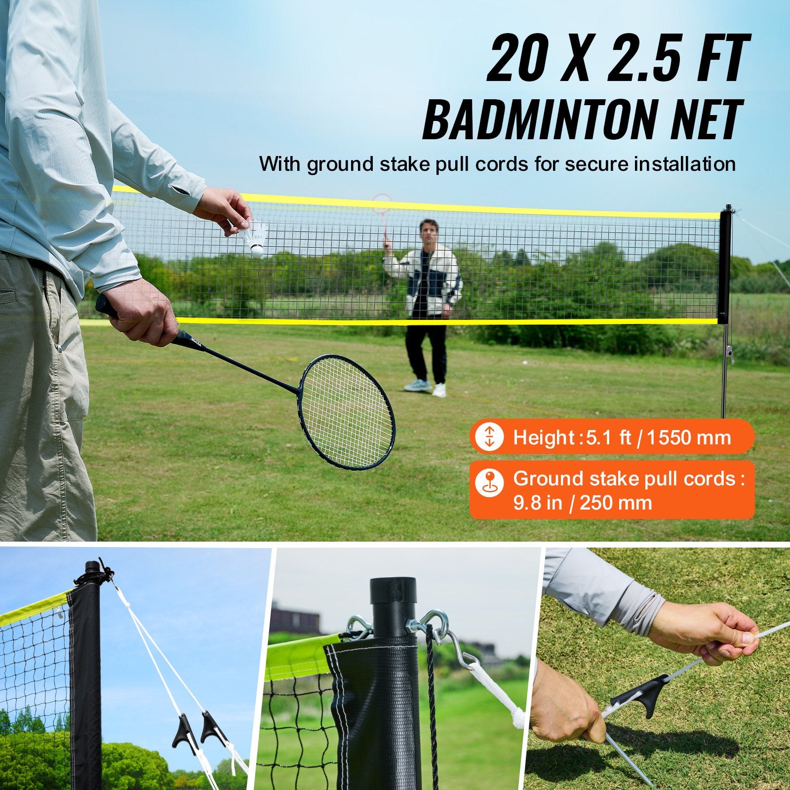 Tennis: VEVOR Badminton Net Set, Outdoor Backyard Beach Park Badminton Net, Portable Badminton Equipment Set, Adults Kids Badminton Net with Poles, Carrying Bag, 4 Iron Rackets, and 3 Nylon Shuttlecocks