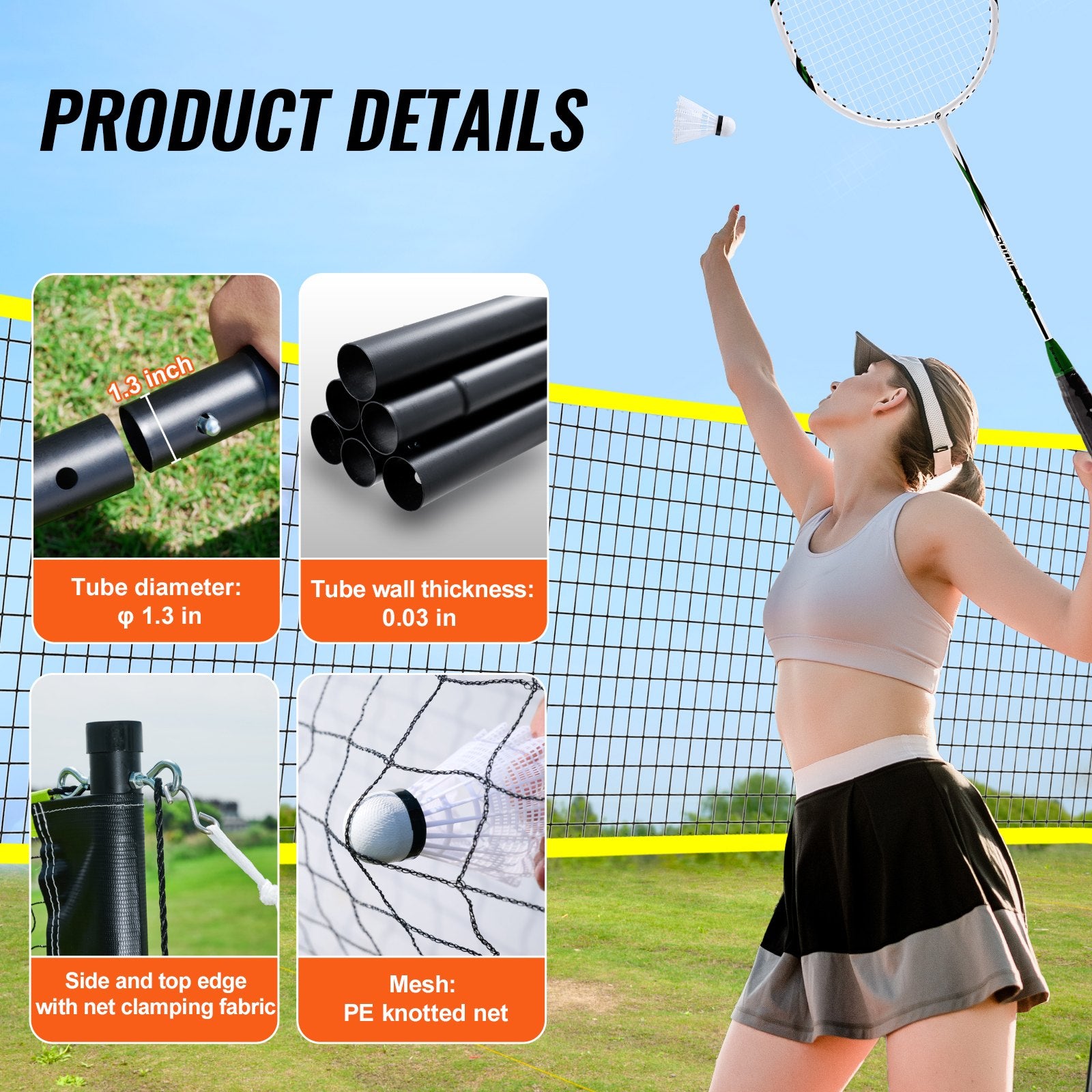 Tennis: VEVOR Badminton Net Set, Outdoor Backyard Beach Park Badminton Net, Portable Badminton Equipment Set, Adults Kids Badminton Net with Poles, Carrying Bag, 4 Iron Rackets, and 3 Nylon Shuttlecocks